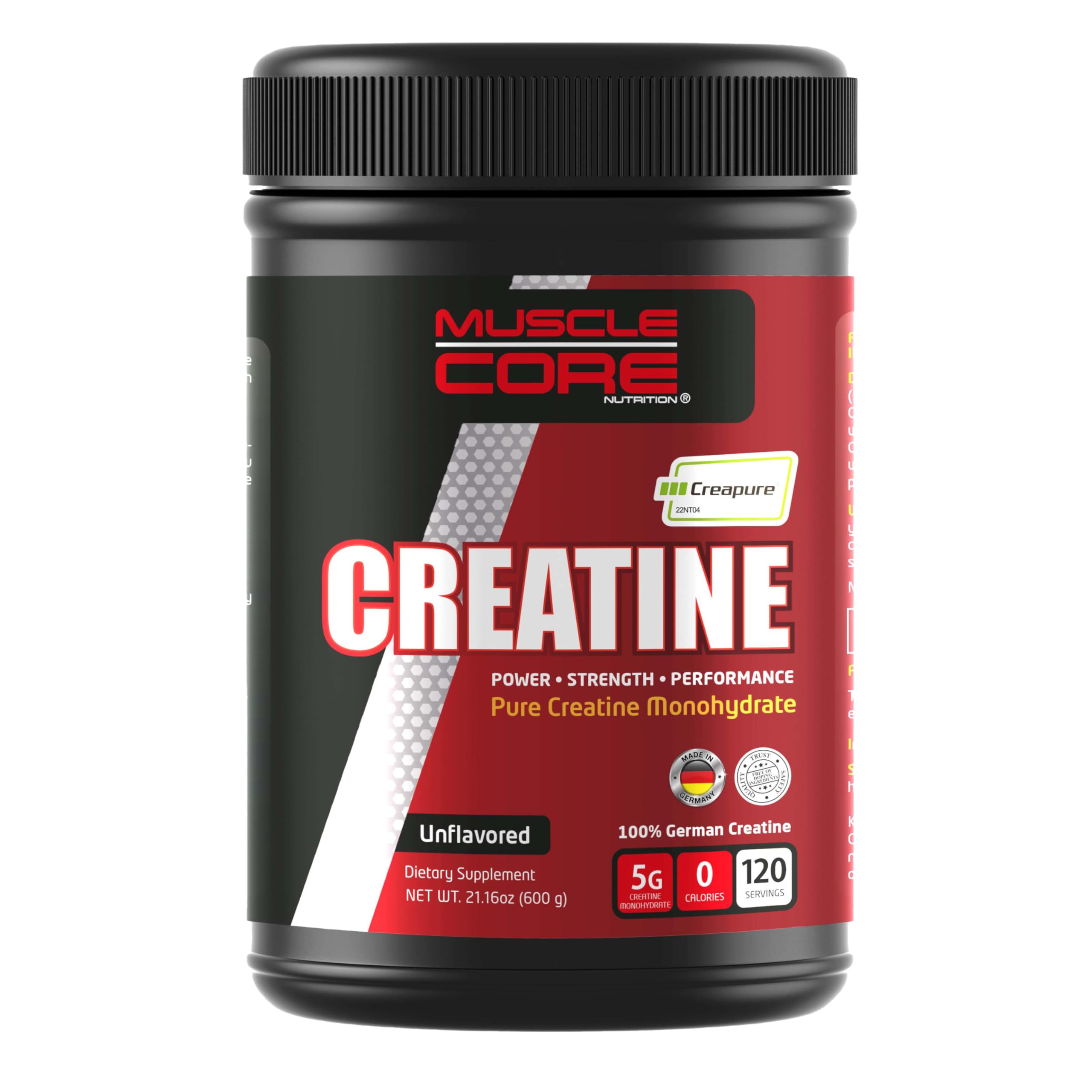 مصرف آنضاز Muscle Core Creatine (Creapure®) I 100٪ خالص Monohyderate Creatine I کمک به افزایش حجم عضلات و عملکرد I بدون طعم I 600 گرم (120 پورساز)