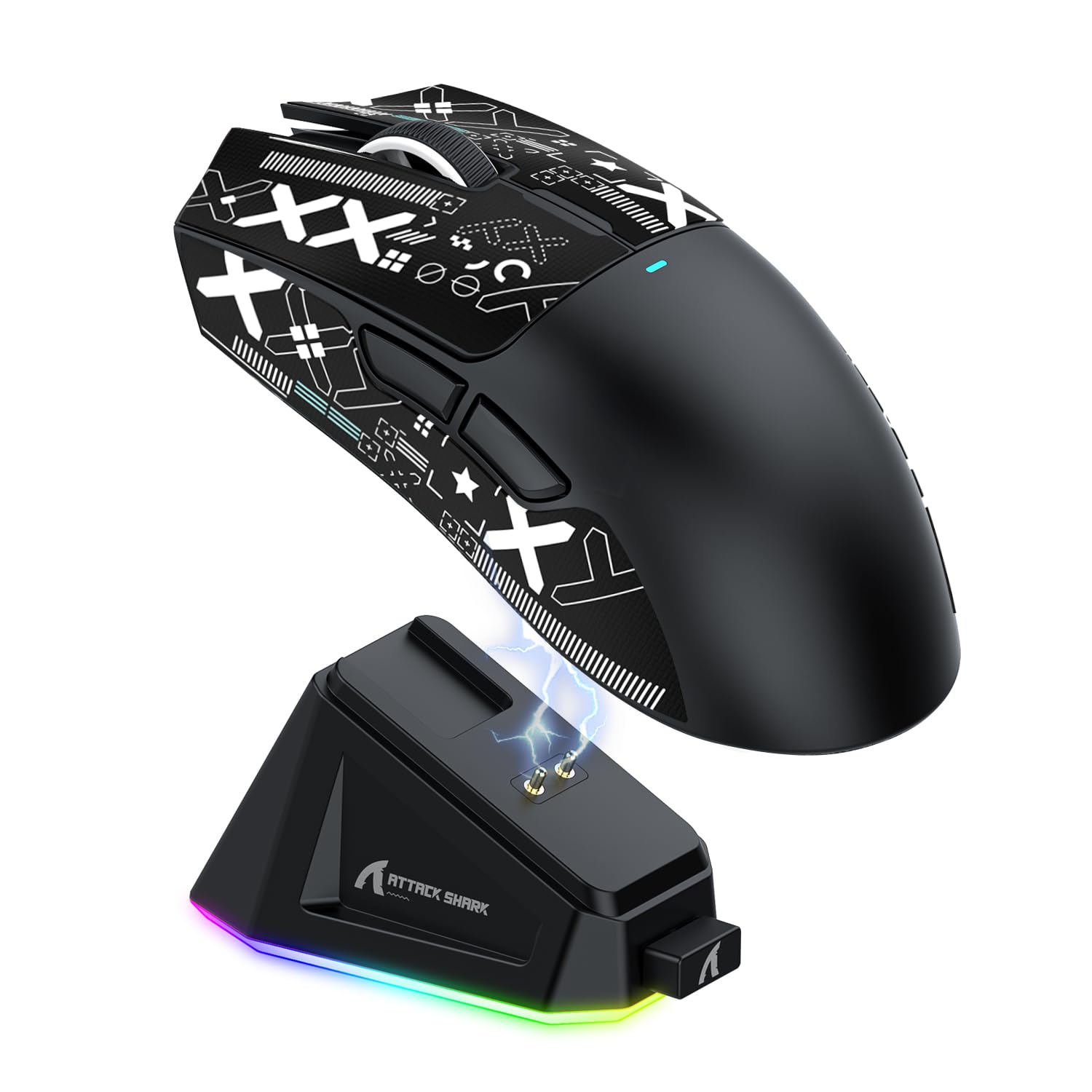 موش هجومی SHARK X11 Gaming با داک شارژ مغناطیسی، سنسور بازی PixArt PAW3311، موش بازی بی‌تی/2.4G بی‌سیم/سیمی با نوار چسبنده موش، ماوس گیمر 22000DPI برای وین11/ایکس‌باکس/پی‌اِس/مک (مشکی) مشکی + تیشرت