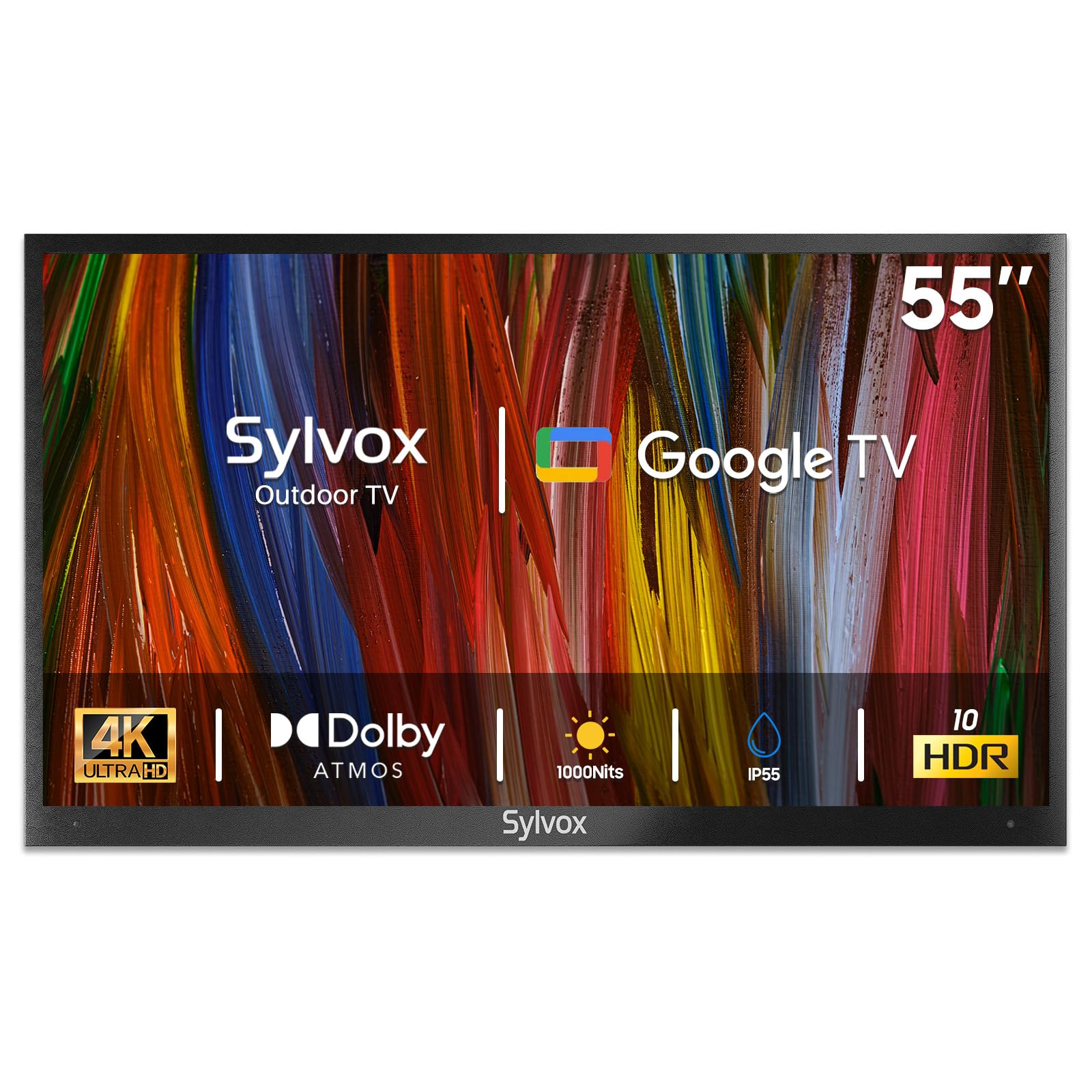تلویزیون خارجی SYLVOX، تلویزیون هوشمند 55 اینچی بدون نامزدی آب، تلویزیون هوشمند 4K بدون نامزدی آب برای بیرون، پشتیبانی از دستیار گوگل، کروم‌کست، روشنایی 1000 نیت برای نوری جزئی (Deck Pro 2.0/2024) تلویزیون 55 اینچی Deck Pro 2.0 (گوگل)