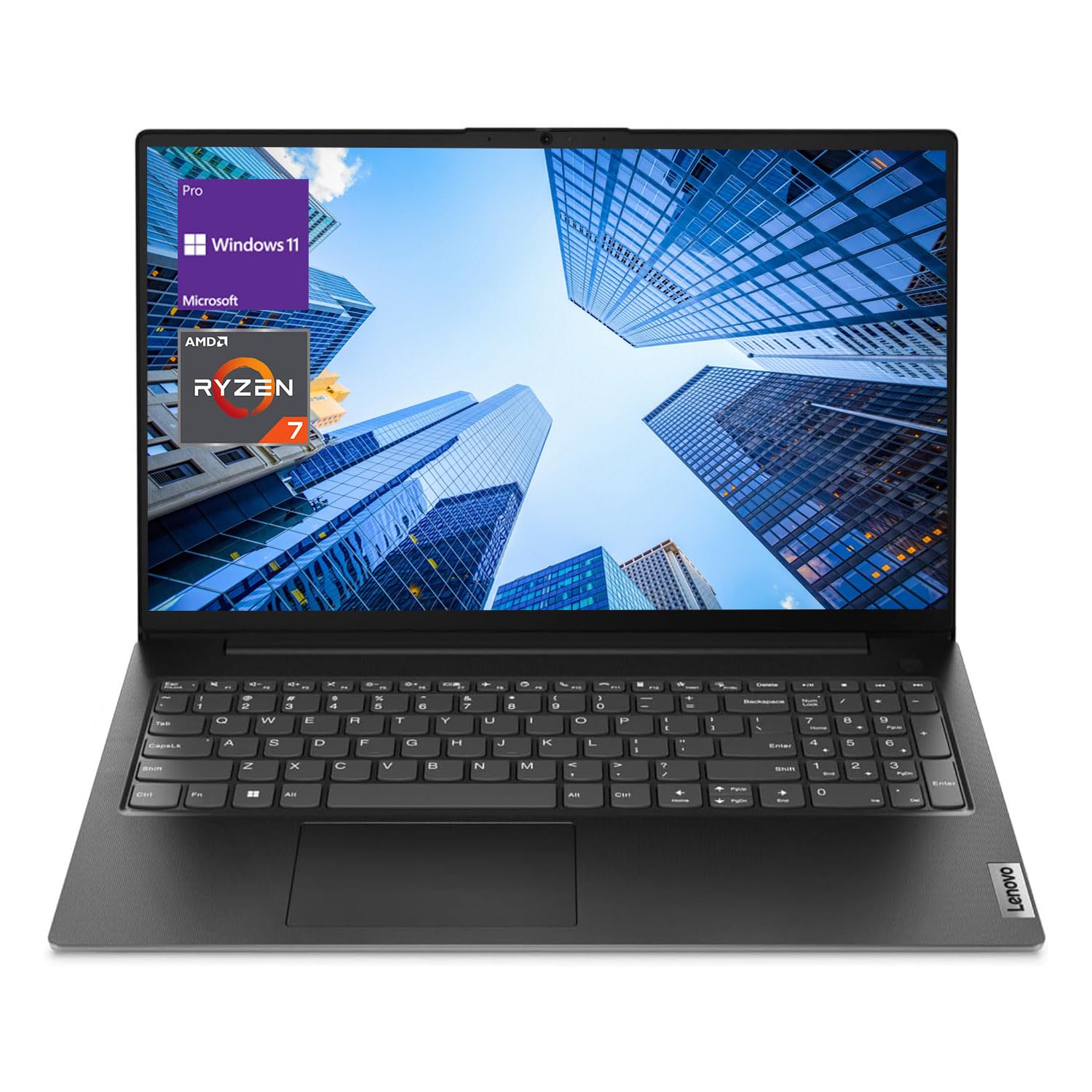 لپ تاپ تجاری Lenovo V-Series V15، نمایشگر FHD 15.6 اینچ، AMD Ryzen 7 7730U، 24GB RAM، 1TB SSD، صفحه کلید عددی، HDMI، RJ45، وب کم، وای-فای، ویندوز 11 پرو، رنگ مشکی 24GB RAM | 1TB SSD