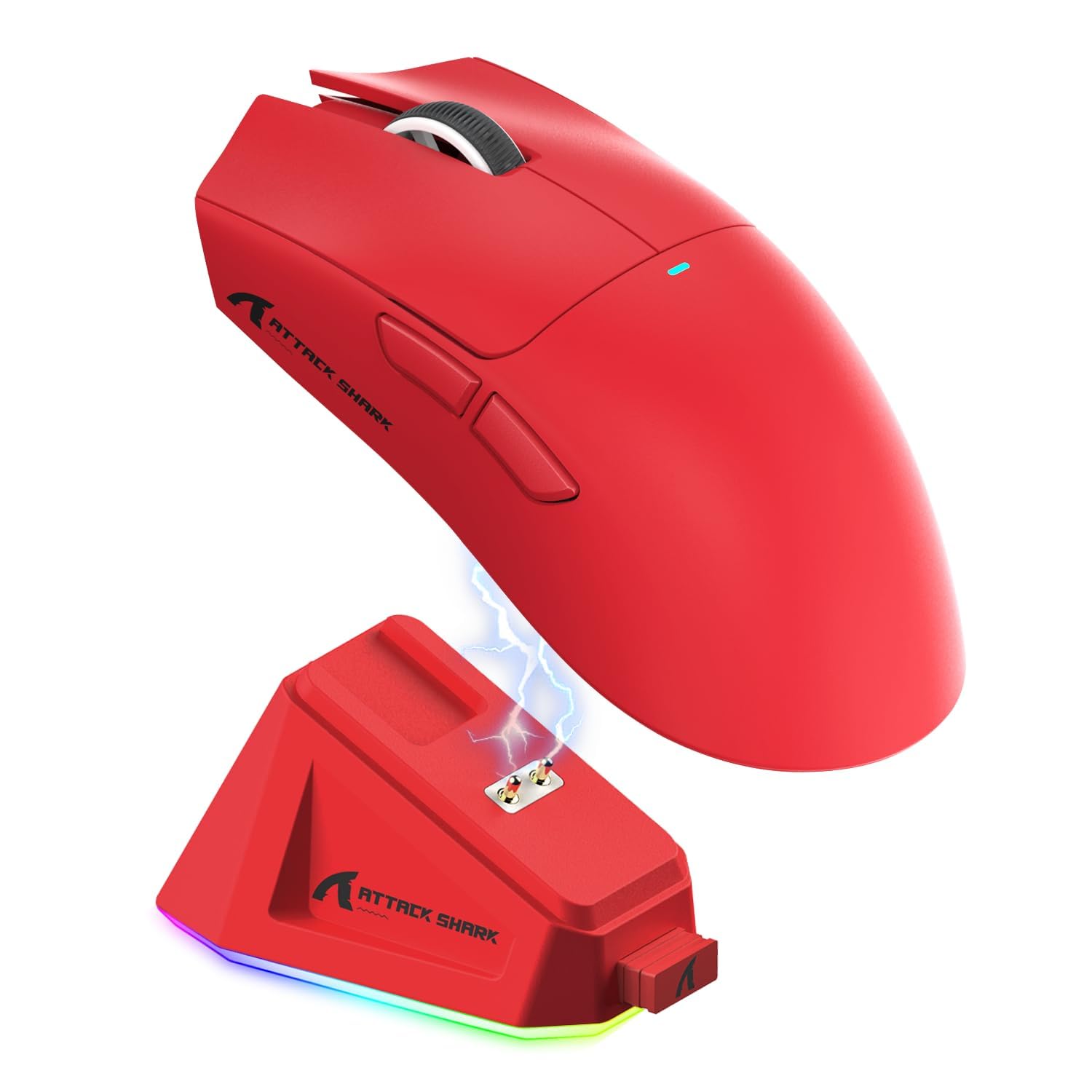 موشواره بازی بی‌سیم سوپر سبک اتاق شک X11 59 گرم با پایه شارژ مغناطیسی RGB، موشواره بازی بی‌تی/2.4G بی‌سیم/سیمی، 22000 نقطه در اینچ، ۵ دکمه قابل برنامه‌ریزی برای کامپیوتر/لپ‌تاپ/مک (قرمز)