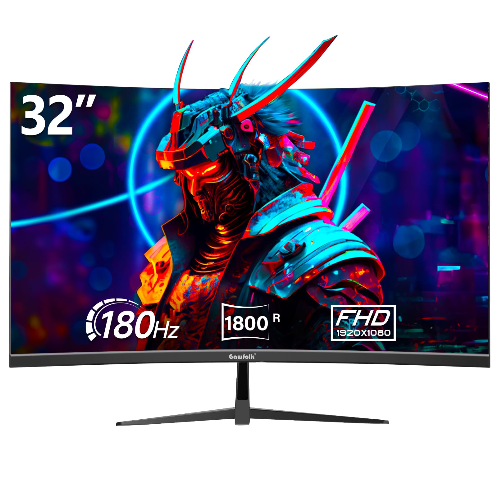 مانیتور بازی 32 اینچی Gawfolk FHD 180Hz منحنی 1800R صفحه نمایش کامپیوتری FreeSync 100٪ sRGB 1ms(GTG) VESA مناسب برای اسپرت، اداری و استفاده خانگی 32 اینچ FHD 180Hz