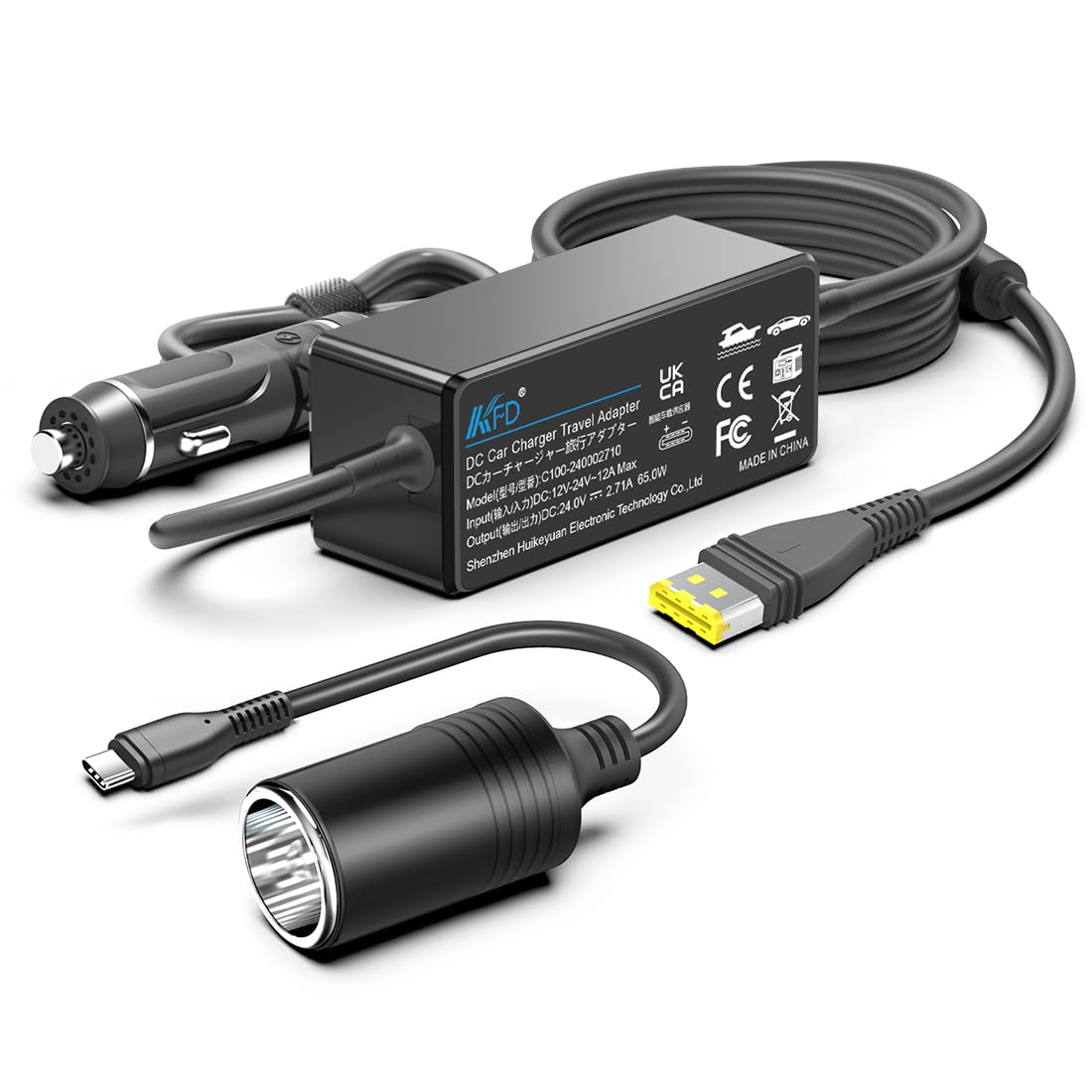شارژر خودرو KFD 24 ولت 2.71 آمپر 65 وات برای دستگاه تنفس مصنوعی CPAP AirSense 11 از Resmed AutoSet11 Elite CPAP DC Adapter S11 39205 E1399 390010 R390-7230 کابل شارژ 12 ولت تا 24 ولت منبع تغذیه خودرو با USB C