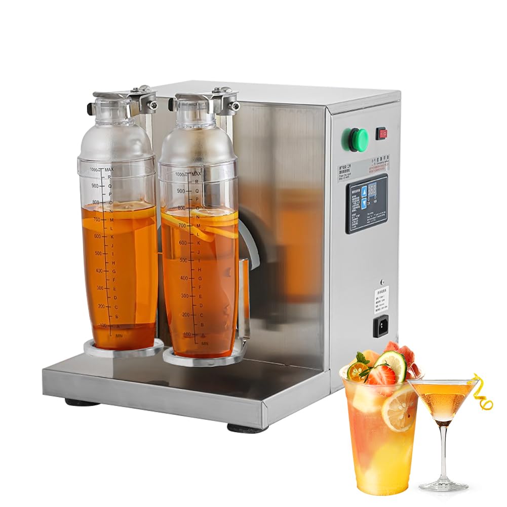ماشین تکان دهنده چای شیری CJYSHOP، دو قاب برقی شیشه ای چرخاننده نوشیدنی 360 درجه استیل ضد زنگ مخصوص مصارف تجاری با ظرفیت 350 میلی لیتر تا 1000 میلی لیتر برای چای حبه‌ای، بابا تی، آبمیوه، قهوه و شیر