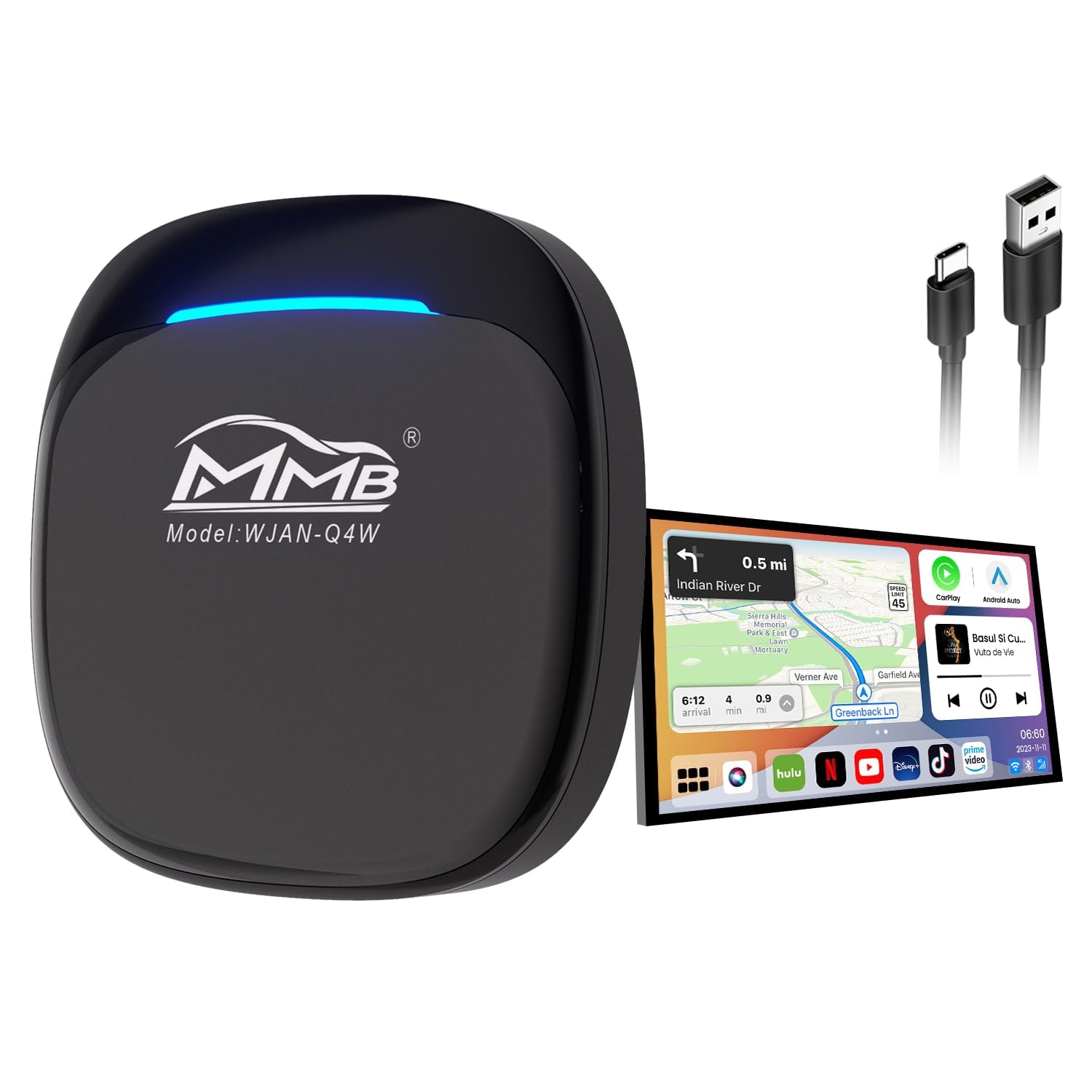 جعبه هوش مصنوعی CarPlay Ai MMB MAX 5.0 2025 با آخرین نسخه اندروید 13 QCM 6125، 8 هسته‌ای 8+128GB، دستگاه پخش بازده بالا با قابلیت پخش Netflix/YouTube/App Store، Car Play Ai Box با پشتیبانی از خروجی HDMI و کارت SIM 6225.