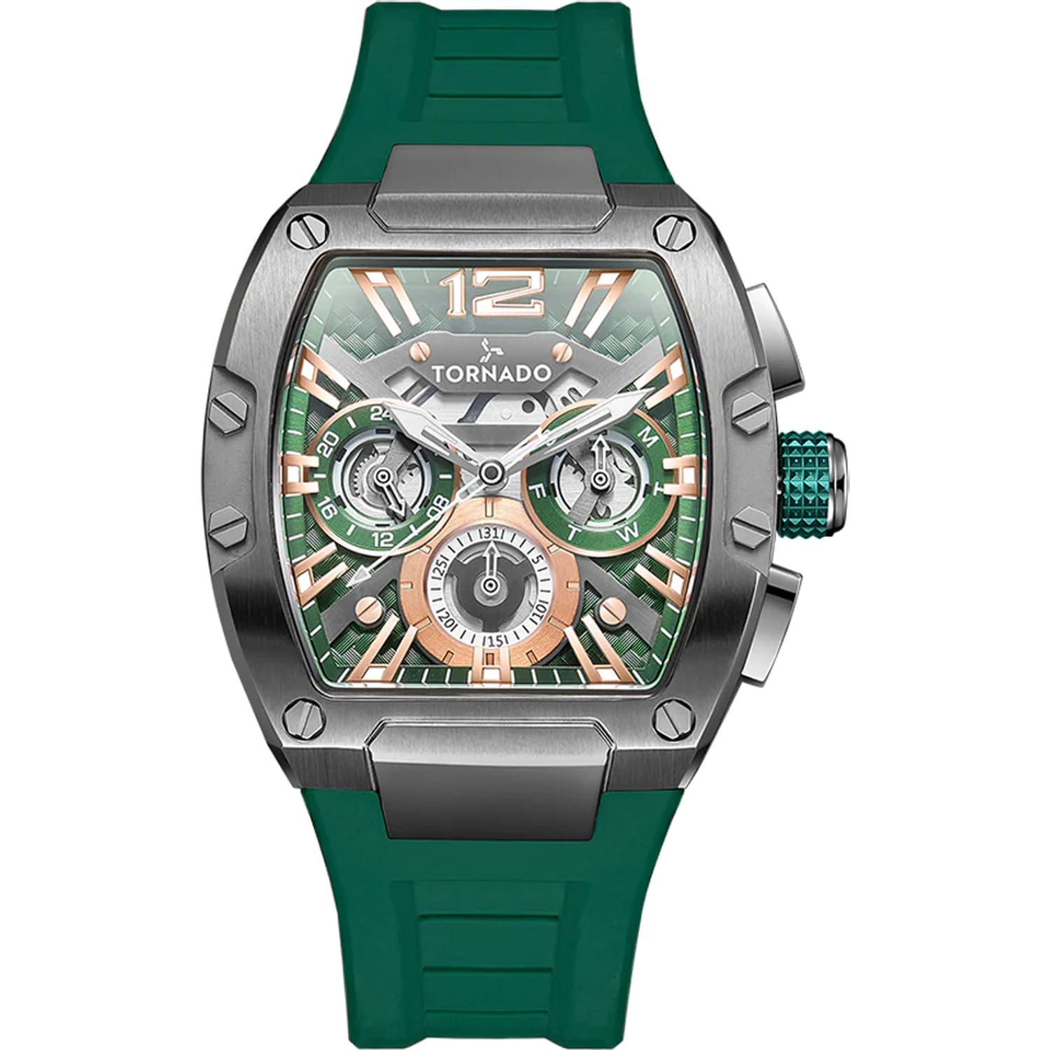 ساعت مچی Tornado Xenith Men's VX9J، با حرکت ژاپنی با دقت بالا، نمایش چند منظوره و بند انعطاف پذیر و مقاوم از سیلیکون با کیفیت بالا (سبز تیره)