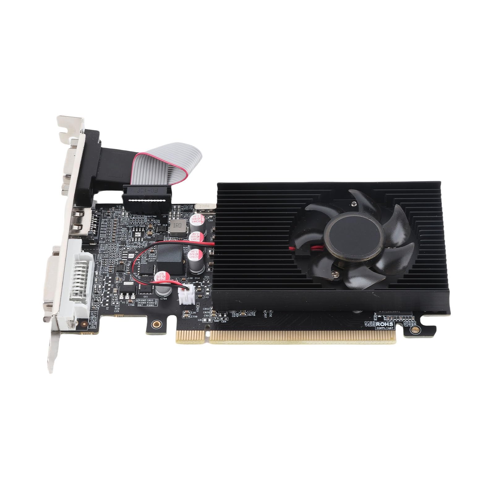 کارت گرافیک Goshyda GT710، 2 گیگابایت DDR3، کارت گرافیک بازی 64 بیت، 1200 مگاهرتز 700 مگاهرتز، اسلات PCI Express 16X ورژن 2.0، پورت‌های HDMI DVI VGA، با فن خنک‌کننده مستقل