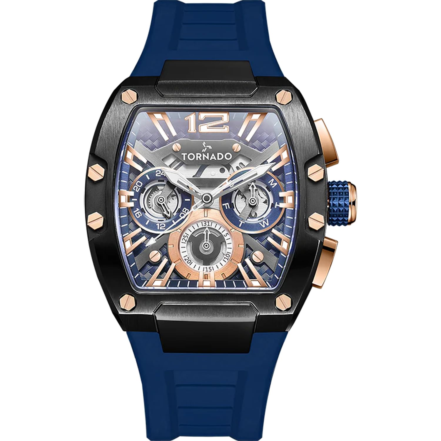 ساعت Tornado Xenith Men's VX9J با حرکت یاب ژاپنی با دقت بالا، نمایش چند عملکردی و برنامه جامع و پایدار سیلیکون انعطاف‌پذیر و دوام پذیر - T23105-BSNNK، آبی