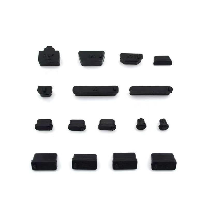 16 پوشش پورت USB، در 3 رنگ سیلیکون برای لپ تاپ‌ها، دسکتاپ‌ها، تلفن‌های همراه، اتصالات USB، HDMI، RJ45، کارت‌های حافظه SD، درگاه هدفون، پورت Type-C، مناسب برای پلاگین زنانه USB، محافظ گرد و خاک، (سیاه)