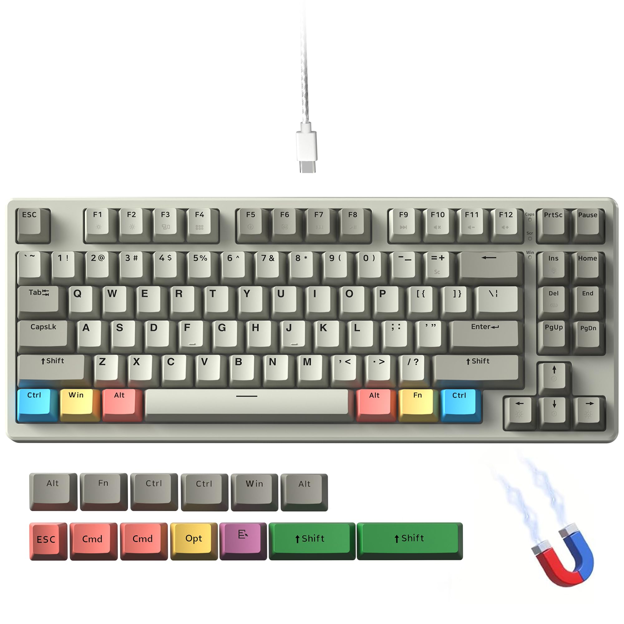 Rapid Trigger Gaming Keyboard,XVX G75 Hall Effect Keyboard Magnetic Switch Adjustable Actuation Esports 75% Layout TKL RGB PBT Keycaps (Retro Gery, Outemu Switch) Grey