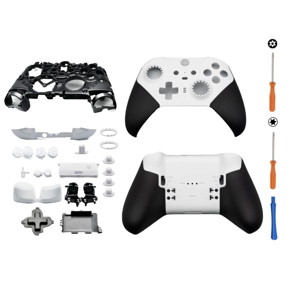 مجموعه کامل محافظ Hzxkqmil برای دسته Xbox Elite Series 2 - نسخه Core، شامل کاور صفحه نمایش، قاب وسط، دکمه‌های ABXY، دکمه‌های LB RB، دکمه‌های عکاسی، جداکننده، رنگ سفید