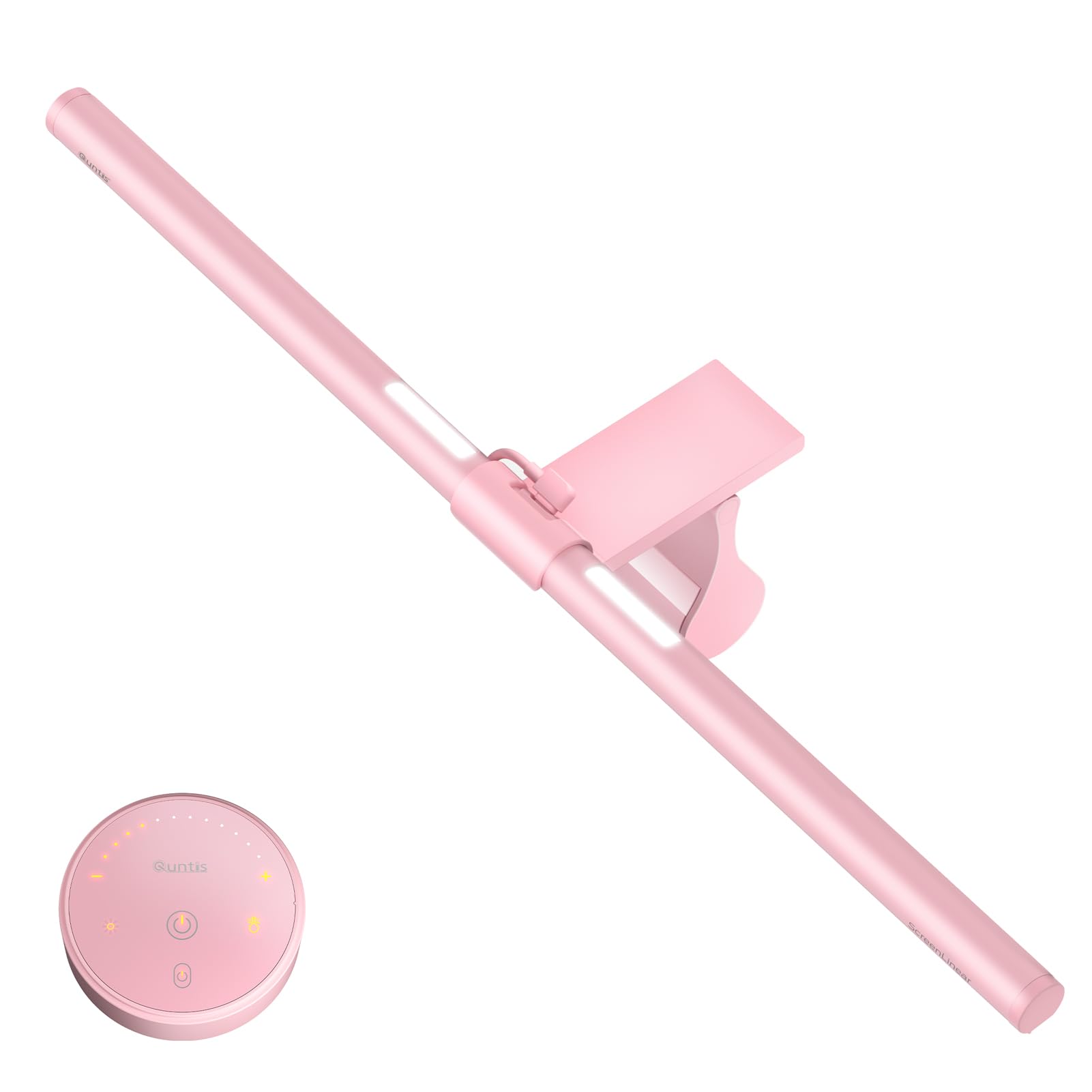 Quntis Computer Monitor Light Bar Curved with Remote & Backlight for Eye Caring, 40cm Pink Screen Light Bar Stepless Dimming Hue Adjustment, No Glare Monitor Lamp as Gift for Girls Game Work Desk Lamp