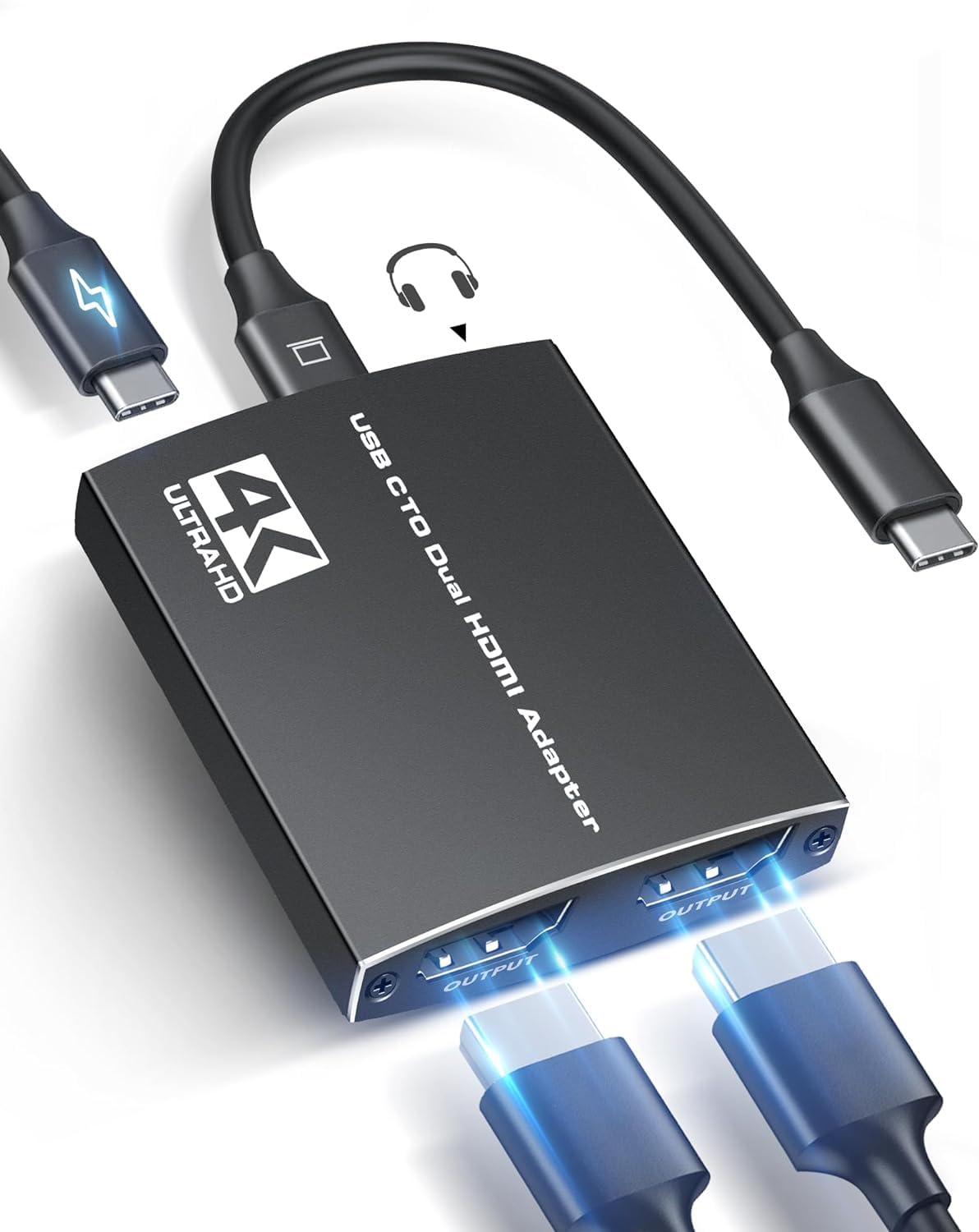 آداپتور USB C به دو پورت HDMI NALACAL، تبدیل USB C به HDMI 4k@60hz، با خروجی صدا 3.5mm + پورت شارژ PD با حداکثر 100 وات، پشتیبانی از تقسیم و گسترش صفحات نمایش، سازگار با لپتاپ‌ها، تلفن همراه، آیپد، کامپیوتر (1 عدد)