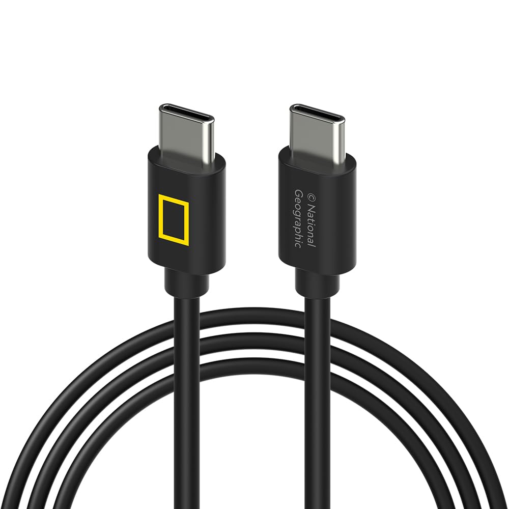 کابل USB نوع C به C نشریات ملی National Geographic طول ۱.۲ متر، شارژ سریع ۶۰ وات PD3.0 PVC ۵ آمپر، پشتیبانی از شارژر خودرو CarPlay برای آیفون ۱۶ پرو مکس، ۱۶ پرو، سری ۱۵، سامسونگ S۲۵، ۲۴، ۲۳، سری Z - مشکی با ۲ سال گارانتی