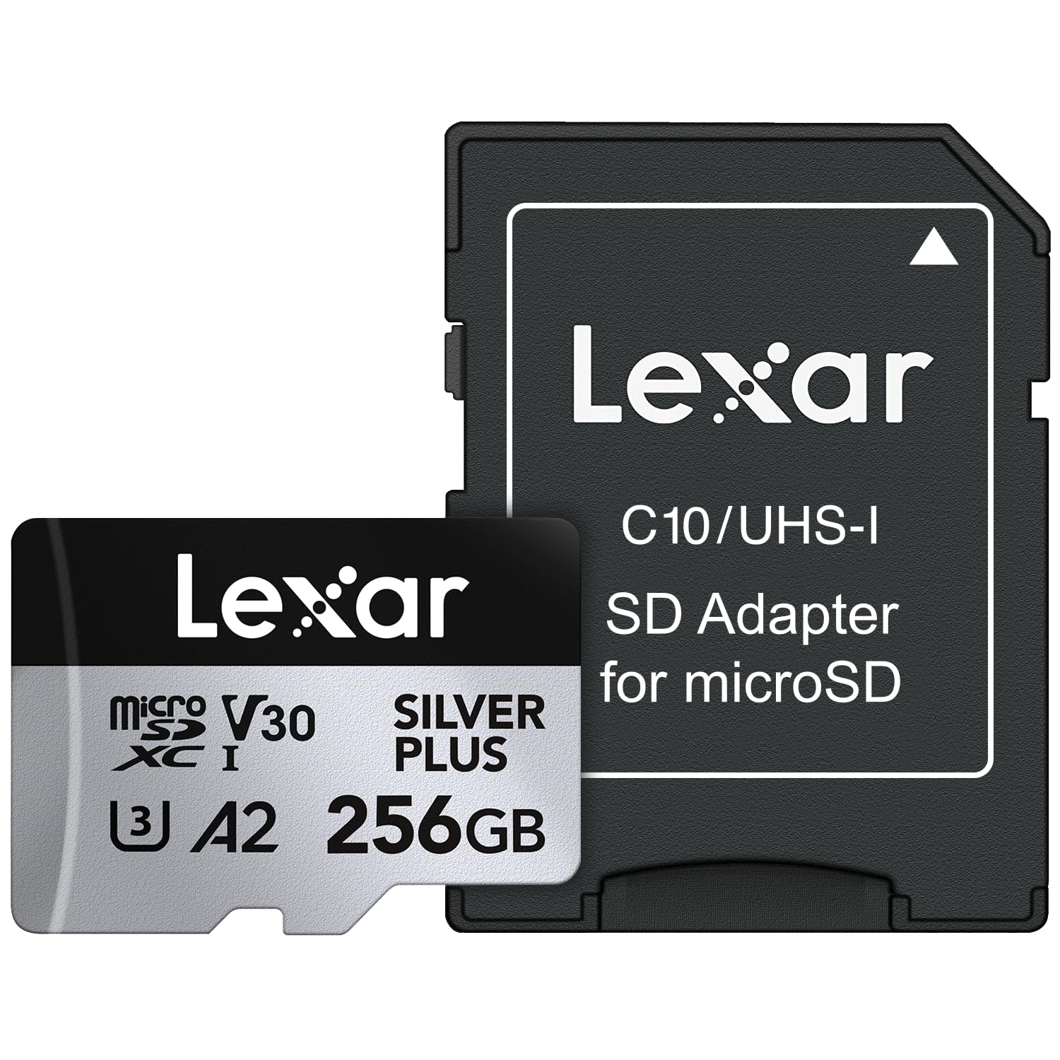 کارت حافظه Lexar Professional Silver Plus microSDXC 256GB با آداپتور SD، UHS-I، C10، U3، V30، ویدیوهای Full-HD و 4K، سرعت خواندن/نوشتن تا 205/150 مگابایت بر ثانیه، برای فیلم‌برداران و گیمرها (LMSSIPL256G-BNANU) - یک عدد 256GB