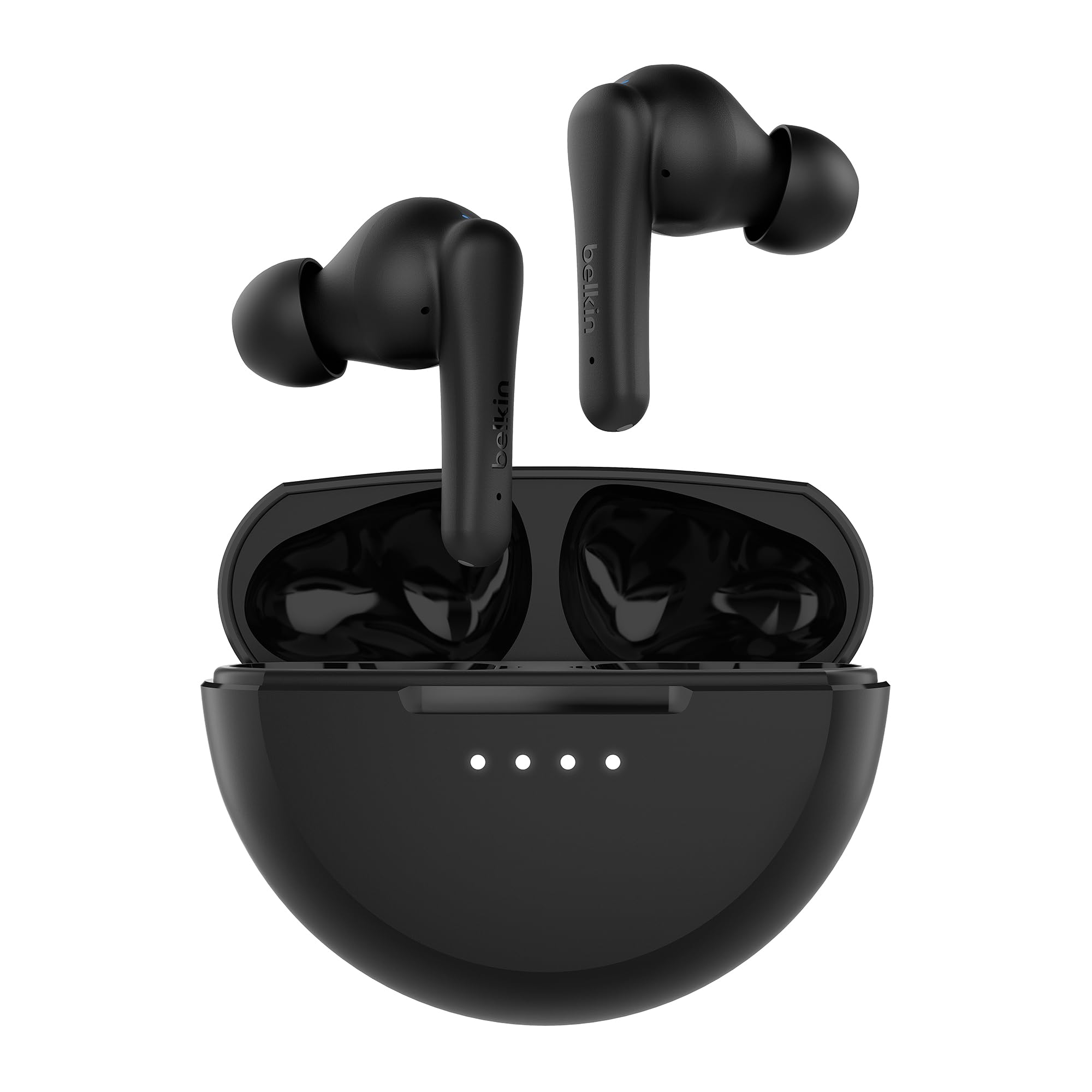 گوشی‌های بی‌سیم Belkin SoundForm Rhythm با میکروفون داخلی، شارژ سریع USB-C، عمر باتری ۲۸ ساعته، مقاومت در برابر آب IPX5 - گوشی‌های بلوتوث برای آیفون، آیپد، گلکسی، پیکسل و موارد دیگر - سیاه