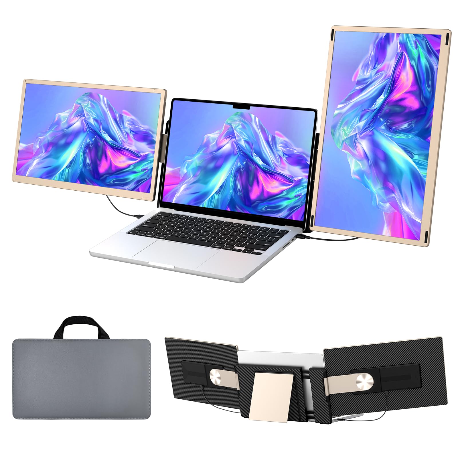 صفحه نمایش لپ تاپ 15.6 اینچی، گسترش دهنده صفحه نمایش لپ تاپ HDMI//Type-C مراقبت از چشم سه گشوده قابل جدا شدن با پایه و کیف گسترشده نمایشگر سه گانه برای لپ تاپ، کامپیوتر شخصی، تبلت ویندوز کروم 15.6 اینچی S6