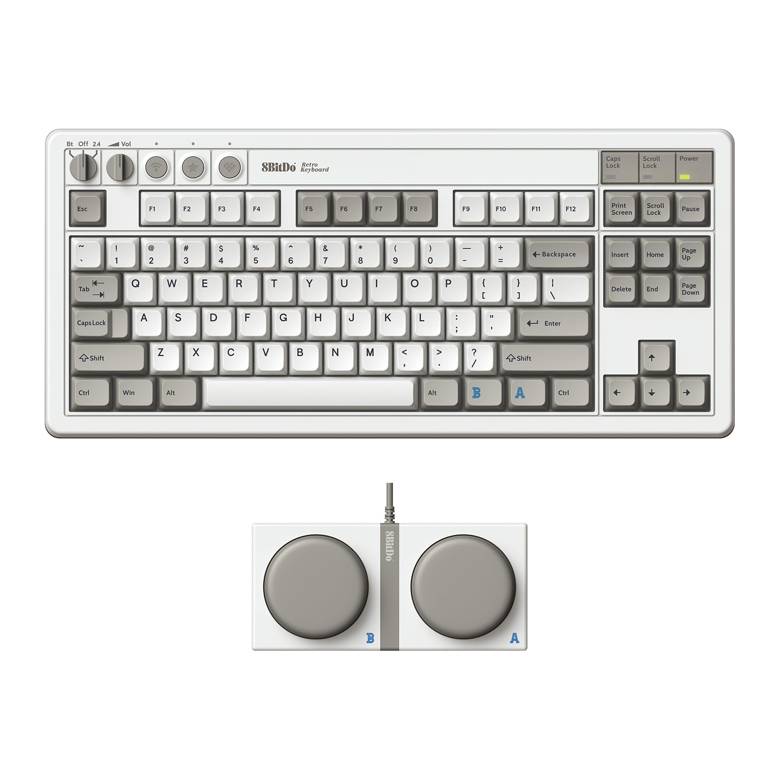 کیبورد مکانیکال رترو 8Bitdo، بلوتوث/2.4G/USB-C، کیبورد بازی قابل تعویض با 87 کلید، دو دکمه قابل برنامه‌ریزی برای ویندوز و اندروید - نسخه M - کیبورد انگلیسی QWERTY