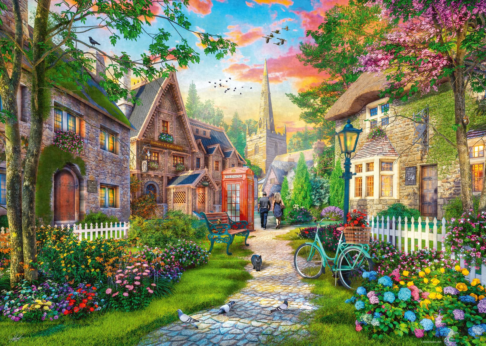 پازل 1000 تکه‌ای Ravensburger Church Lane برای بزرگسالان - 12001101 - ابزار ساخت دستی، ساخت آلمان، هر تکه به صورت کامل به هم می‌خورد منظره