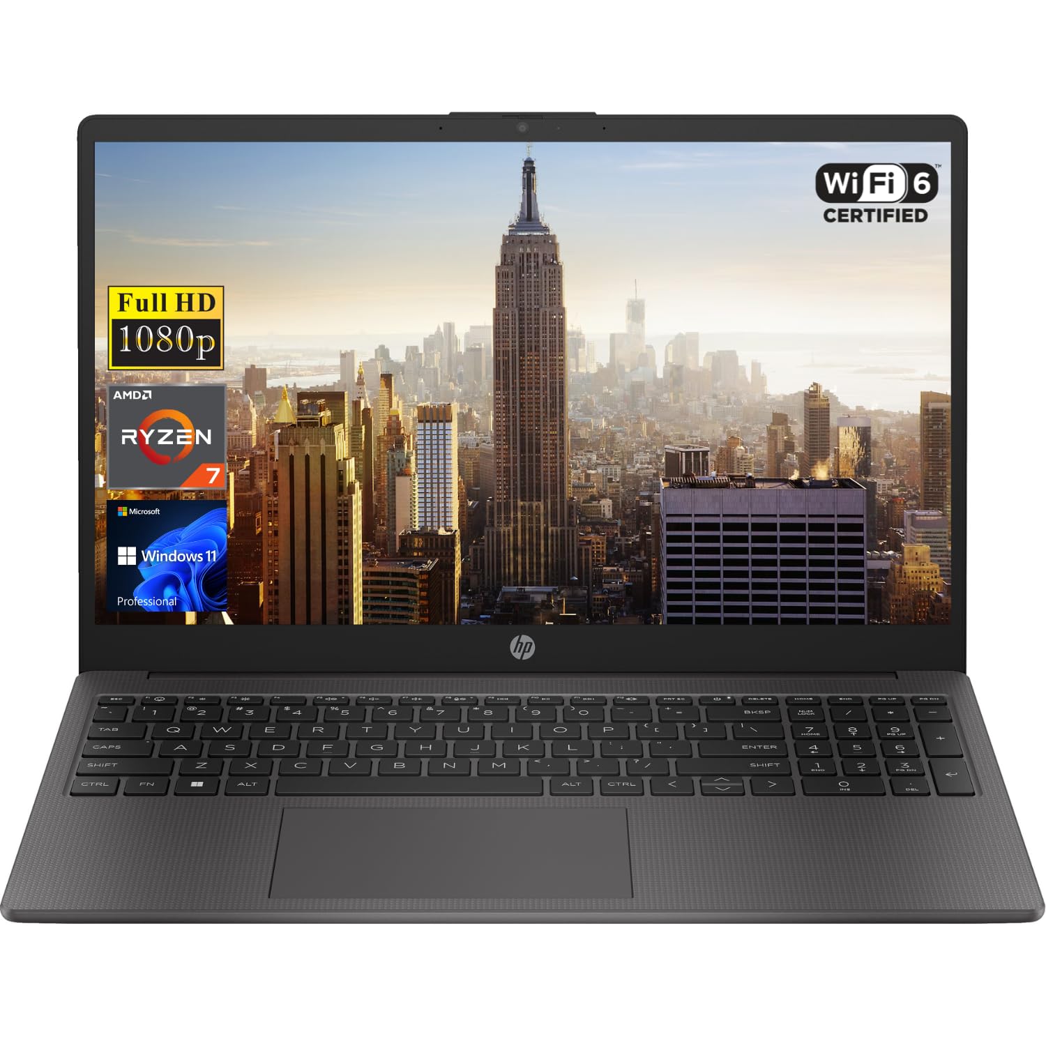 لپ تاپ تجاری جدید HP 255 G10 با صفحه نمایش 15.6 اینچی FHD، پردازنده AMD Ryzen 7 7730U، 32GB رم، 1TB حافظه داخلی SSD PCIe، کیبورد عددی، وب‌کم، Wi-Fi 6، پورت HDMI، ویندوز 11 حرفه‌ای، رنگ مشکی 32GB رم | 1TB SSD