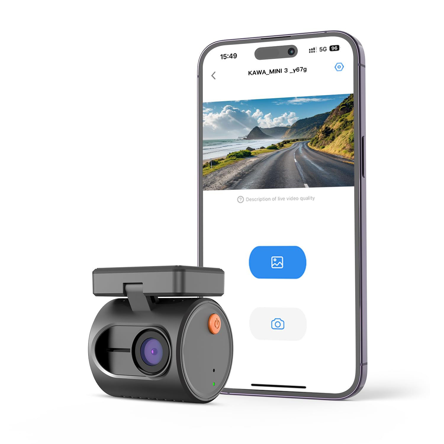 دوربین کوچک KAWA Tiny Dash Cam، دوربین خودروی کوچک 1296P QHD Dash Cam - کنترل صوتی هوشمند، WDR/3D DNR با دید شب فوق العاده، ضبط حلقه ای و G-سنسور، دوربین جدید 2024، MINI 3 بدون کارت حافظه SD