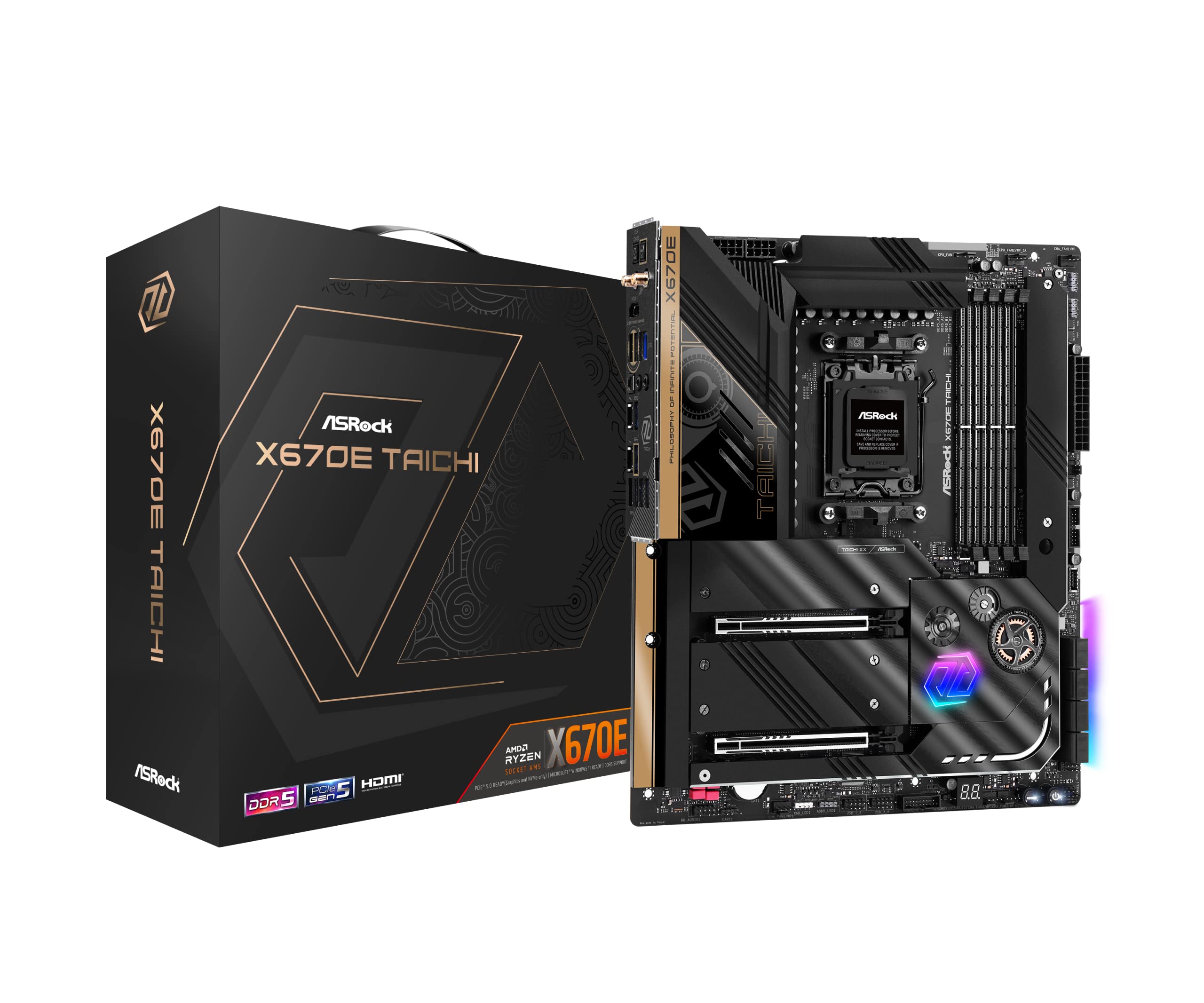 ASRock X670E تایچی، ای‌ام‌دی X670، ای‌ای‌تی‌ایکس، 4 DDR5، 2 یو‌اِس‌بی 4، اچ‌دی‌ام‌آی، وای-فای 6ایی، لن 2.5گیگابیت، پی‌دی 3.0 27وات، پی‌سی‌ای 5، رنگی، 4x ام.۲ (تجدید)