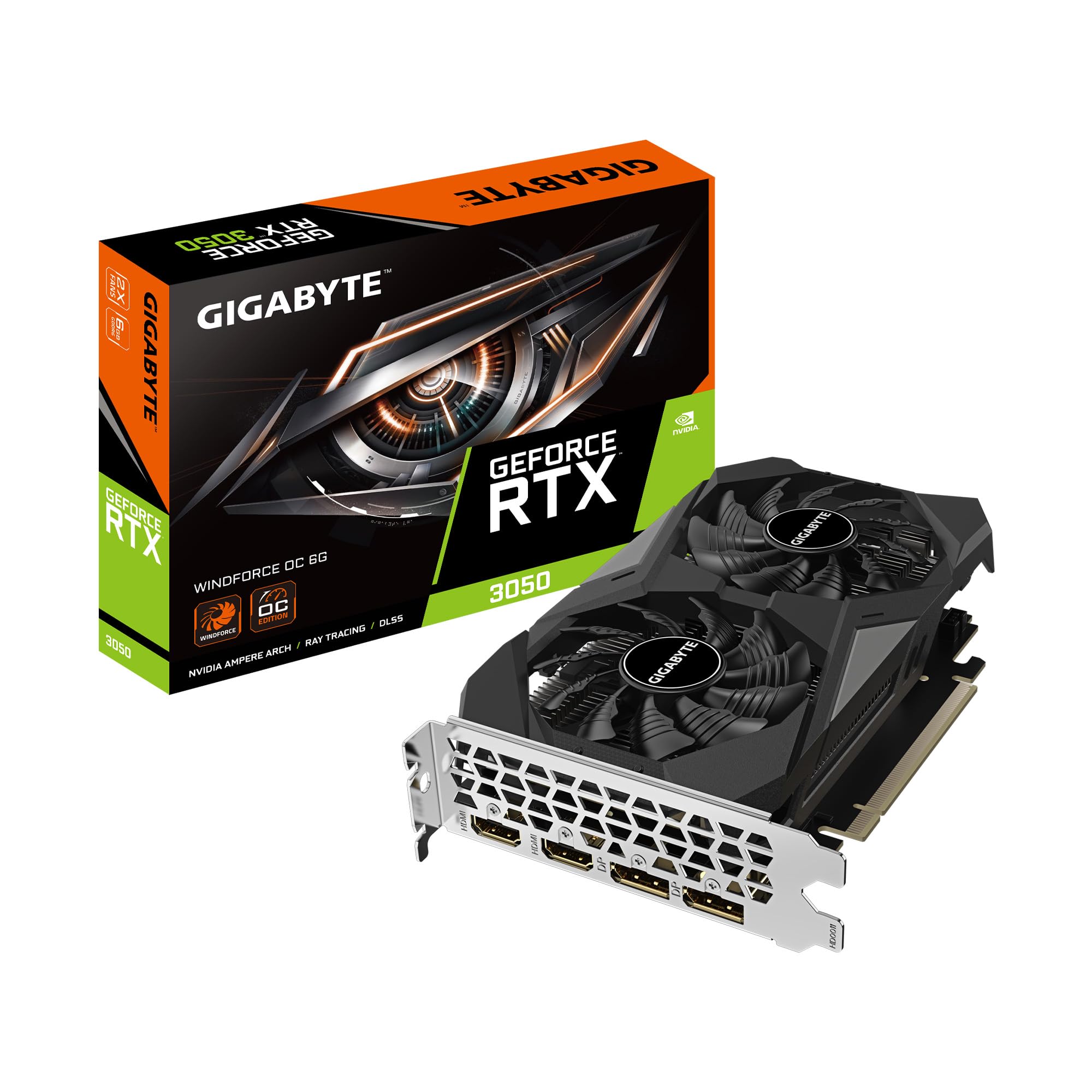 کارت گرافیک  GIGABYTE GeForce RTX 3050 WINDFORCE OC 6G، 2 فن ویندفورس، 6 گیگابایت GDDR6 96-بیت GDDR6، کارت ویدیو GV-N3050WF2OC-6GD