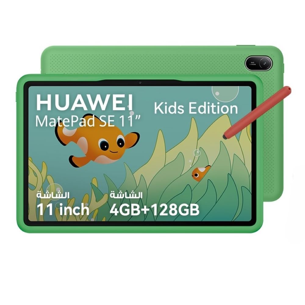تبلت کودکان HUAWEI MatePad SE، صفحه نمایش Eye Comfort 11 اینچی، باتری با ظرفیت بالا، 4 گیگابایت رم+128 گیگابایت حافظه داخلی، گوشه کودکان، کنترل والدین، وای فای، کاور - در جعبه، رنگ خاکستری نبولا