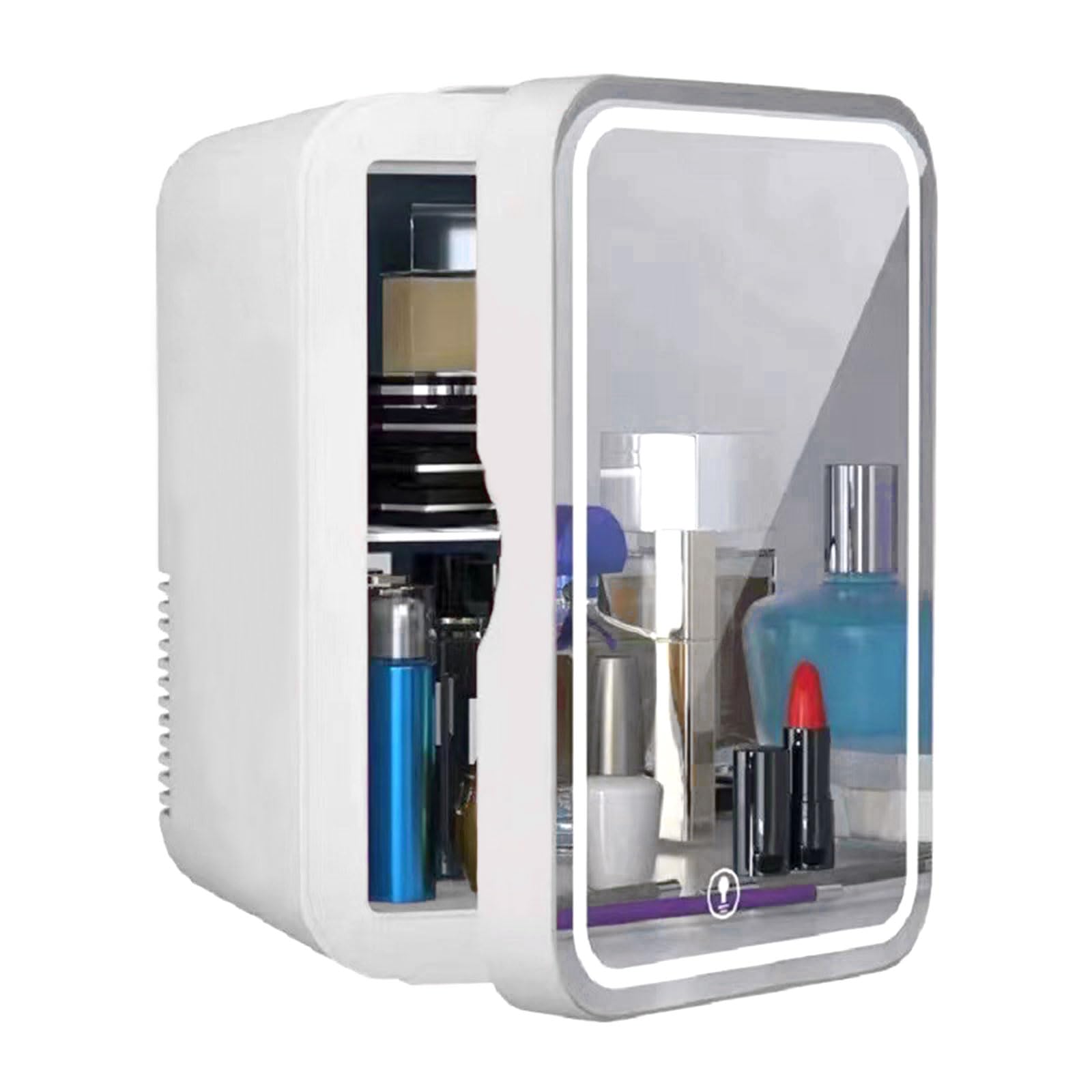 یخچال آرایشی کوچک BONITA Mini، یخچال پرتابل آرایشی با ظرفیت 8 لیتر، پنل شیشه‌ای و نورپردازی ال ای دی، یخچال/گرم کن ، برای مراقبت از پوست زیبایی در خانه، سفید (سفید)