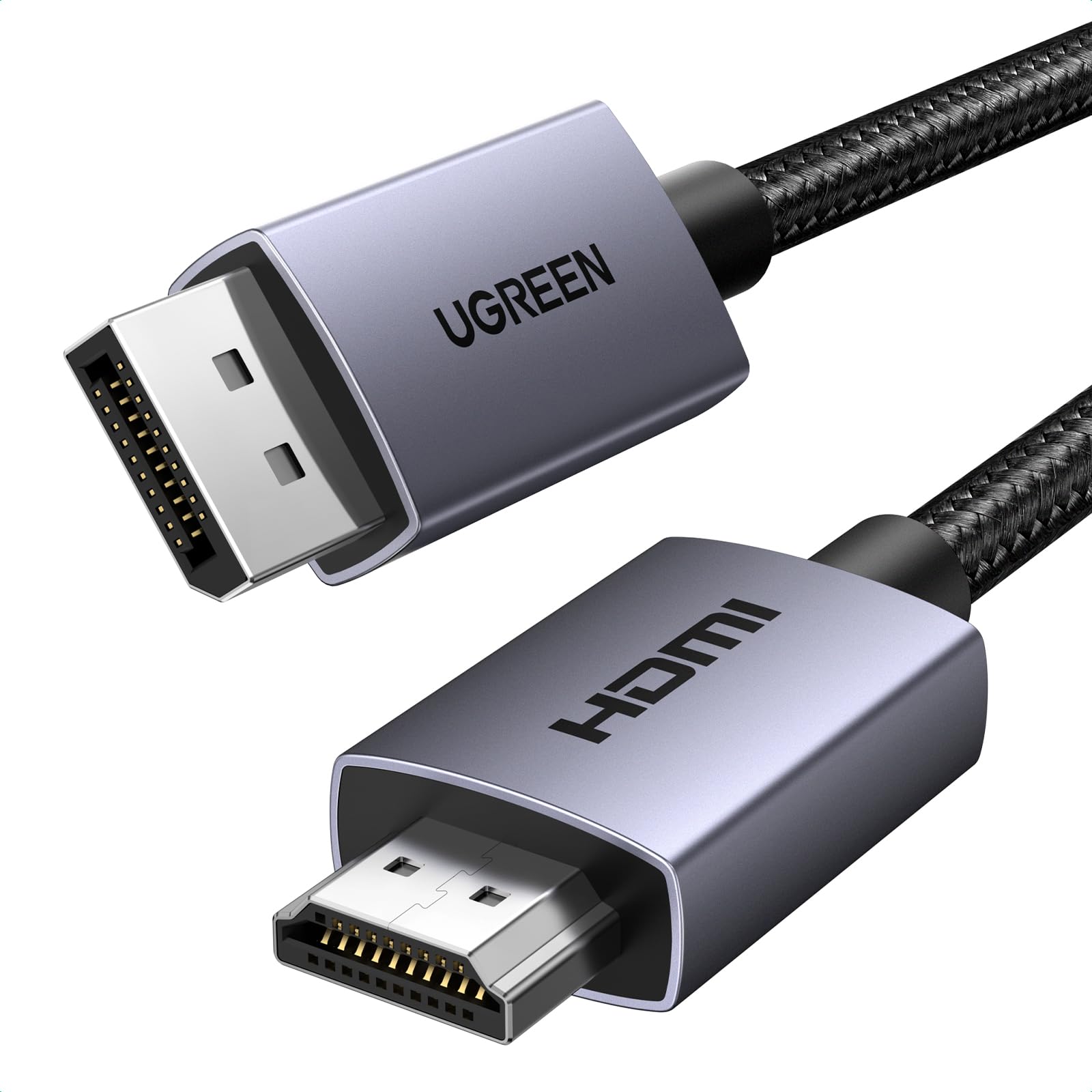 کابل یوگرین DisplayPort 4K به HDMI 2M، از 4K@30Hz، 2K@60Hz، 1080p@240Hz پشتیبانی می‌کند، کابل فعال DP به HDMI بافته شده، سازگار با گرافیک/سامسونگ/دسکتاپ/کامپیوتر شخصی/اپسون/سونی