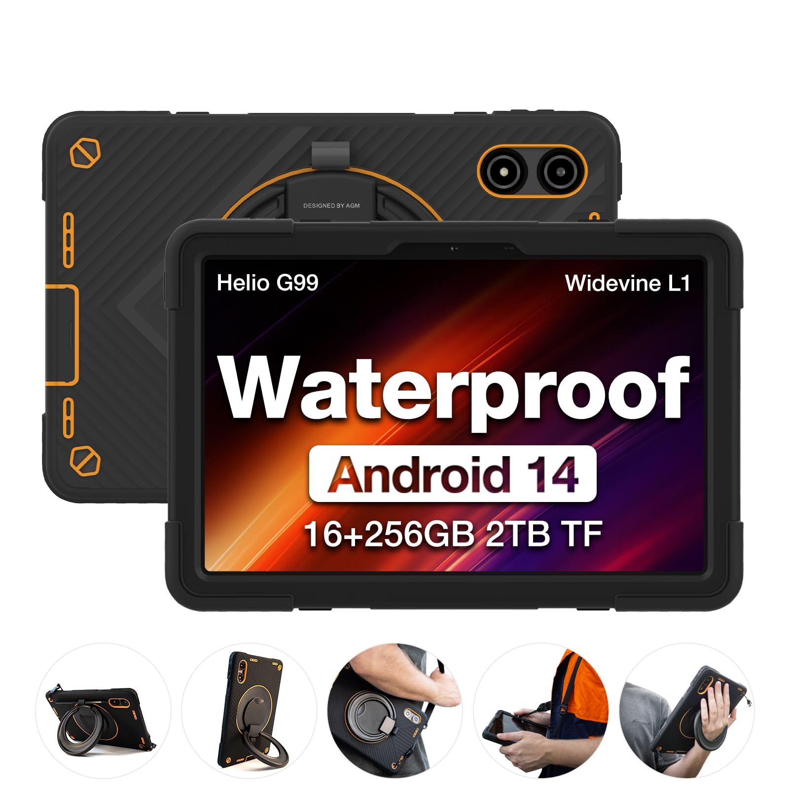 تبلت قوی AGM PAD P2 Active Rugged Android 14 با قاب ، ضد آب و ضد ضربه ، Widevine L1 و گواهی GMS ، نمایشگر 11 اینچی FHD 90Hz 480 نیت ، MTK G99 ، 8000 میلی آمپر ساعت ، 16(8+8) + 256گیگابایت[TF 2TB]، GPS، قطب نما، OTG