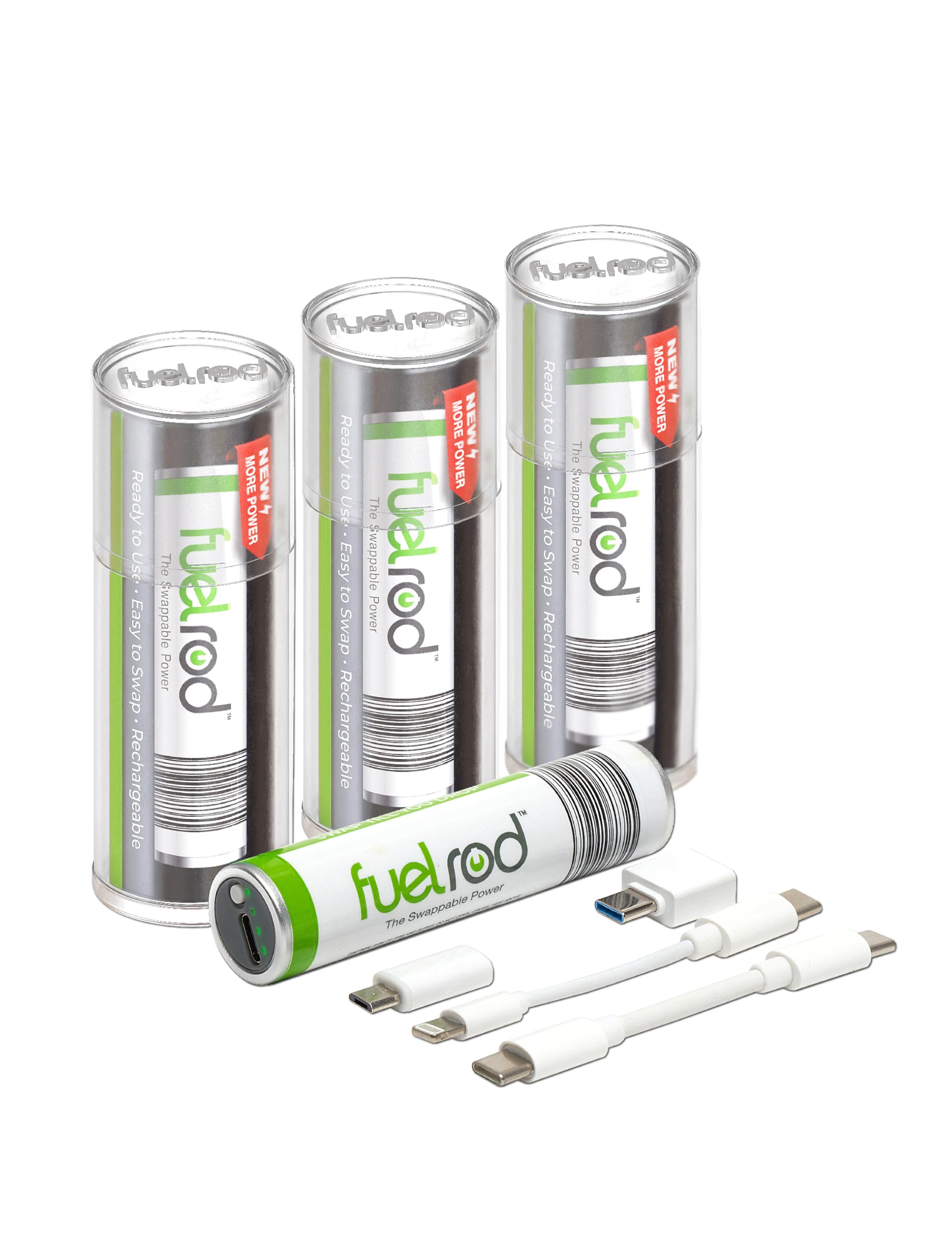 کیت شارژر قابل حمل FuelRod USB-C - بسته‌ای 3 عددی - شامل تمام کابل‌ها و آداپتورها قابل استفاده با تمام تبلت‌ها و گوشی‌های هوشمند، بانک قدرت قابل شارژ، جایگزین شارژر پر شده در کیوسک FuelRod جدید 3PK سفید