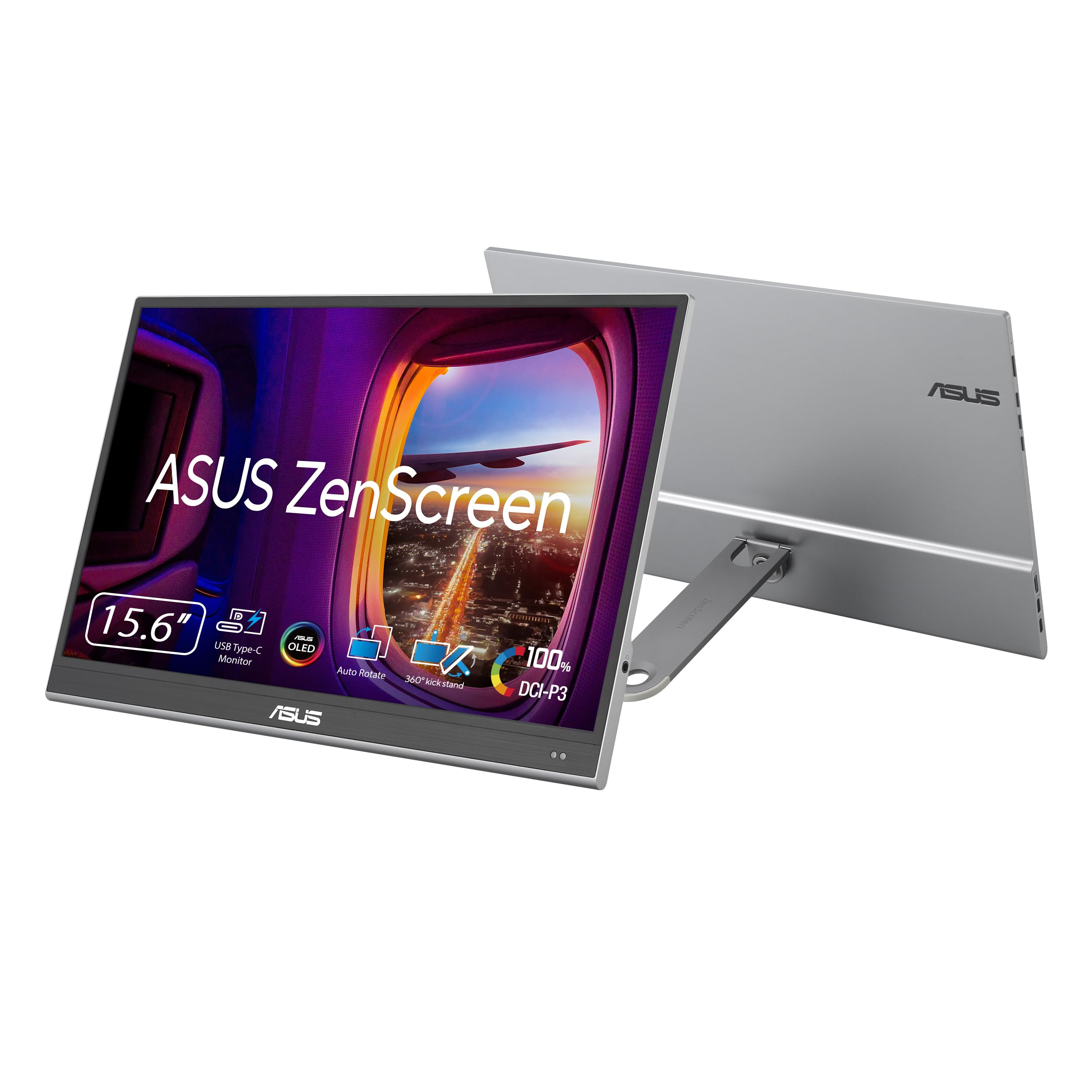 تاچ اسکرین ASUS ZenScreen OLED MQ16AHE - نمایشگر قابل حمل 15.6 اینچی USB - 100٪ DCI-P3، Full HD 1920 x 1080، 16:9، 1ms، HDR 10-720g سبک وزن، USB نوع C ، HDMI کوچک، چرخش خودکار، ایستگاه های 360 درجه، پریز]<<socket به اندازه مناسب>>