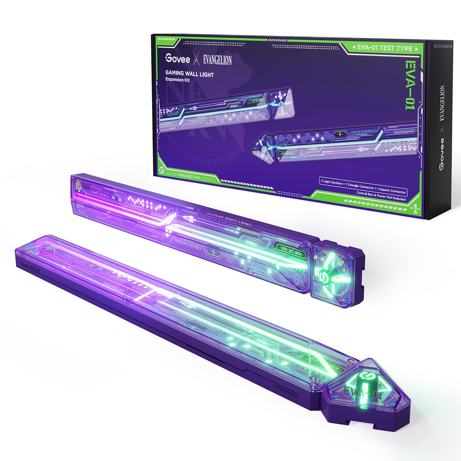 گووه x EVANGELION کیت توسعه دهنده چراغ دیواری بازی، گسترش پذیر تا 12 بخش نور، شامل 2 بخش نور، 1 اتصال مربع و 1 اتصال مثلث
