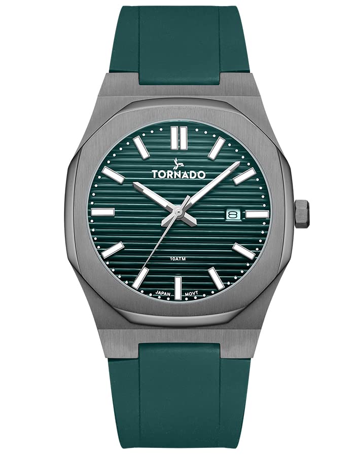 Tornado Spectra Men ژاپن کوارتز حرکت ساعت، نمایشگر آنالوگ و بند سیلیکون - T22002-Xsgg، 40 سبز