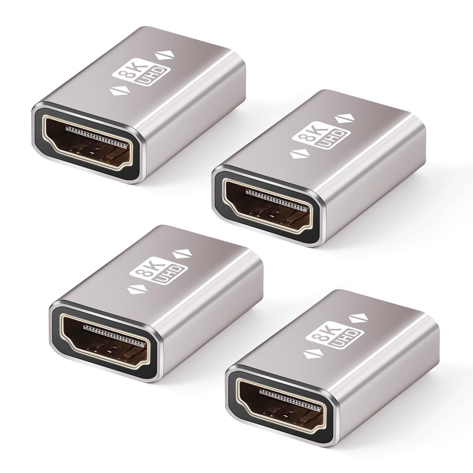 ترجمه: 
پیونده‌گر HDMI 4 بسته Tazweeq، آداپتور HDMI 2.1 مادربه-مادر، افزاینده HDMI، پشتیبانی از 8K، با تلویزیون HDTV Roku، مانیتورها، لپتاپ، پروژکتور، ARC برای لپتاپ، نقره‌ای