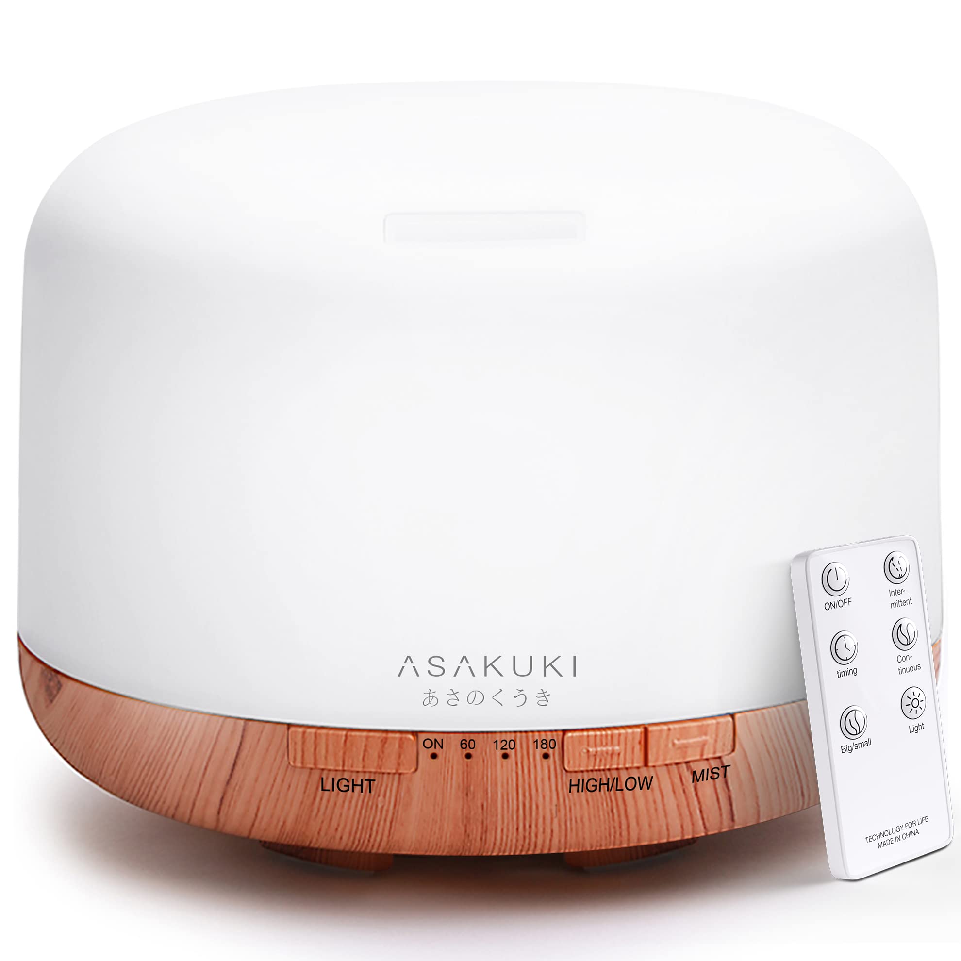 ASAKUKI 500ml Premium, دیفیوزر رایحه اسانسیل با کنترل از راه دور، 5 در 1 التراسونیک آروماتراپی رایحه اسانسیل هوا رطوبتی بخارزن ، تایمر و کلید ایمنی خودکار زرد