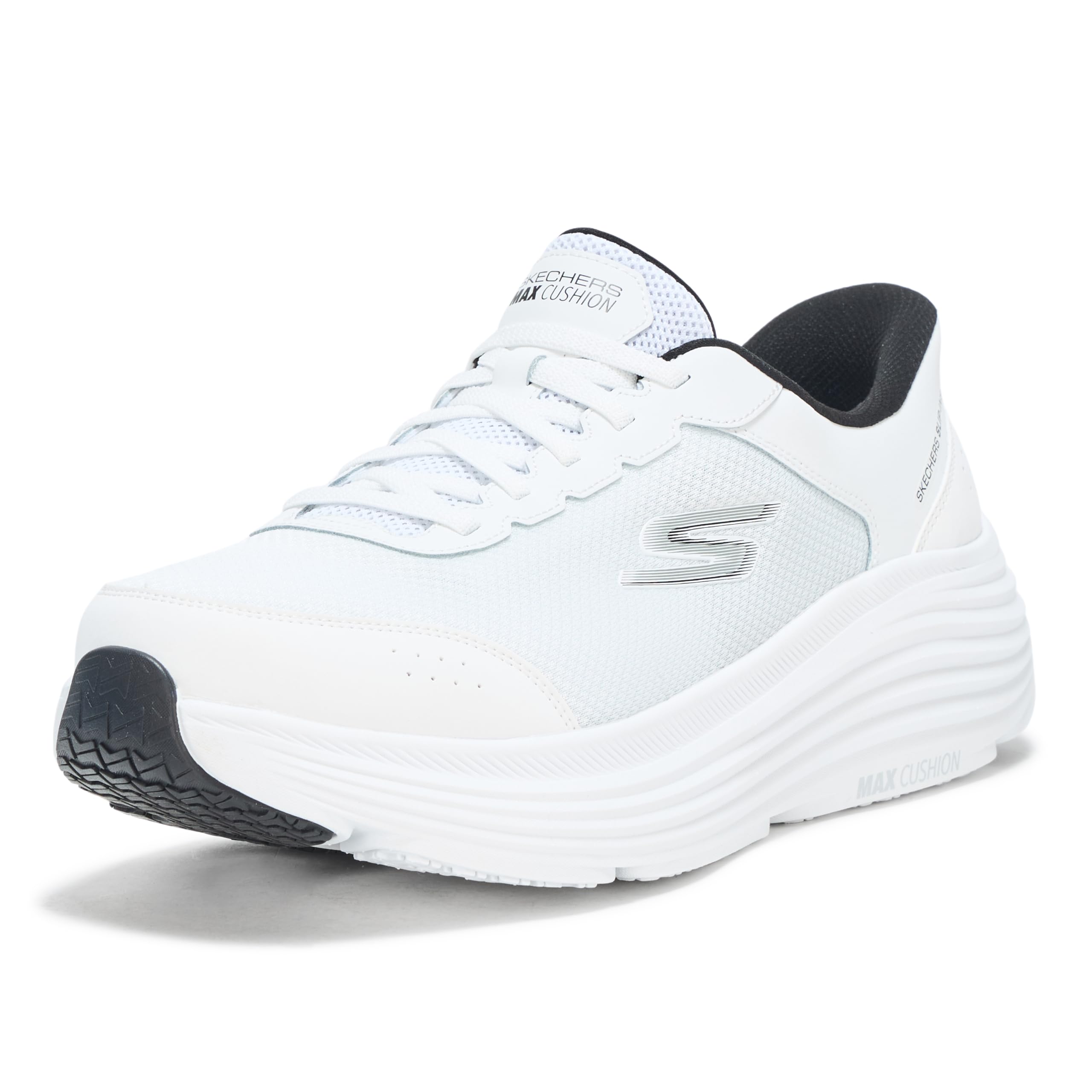 کفش‌های اسکچرز مردانه بدون بیخیال شدن Max Cushioning Endeavour - کفش اسنیکر مردانه کاردووا، شماره 42.5 اروپا، رنگ سفید/سیاه