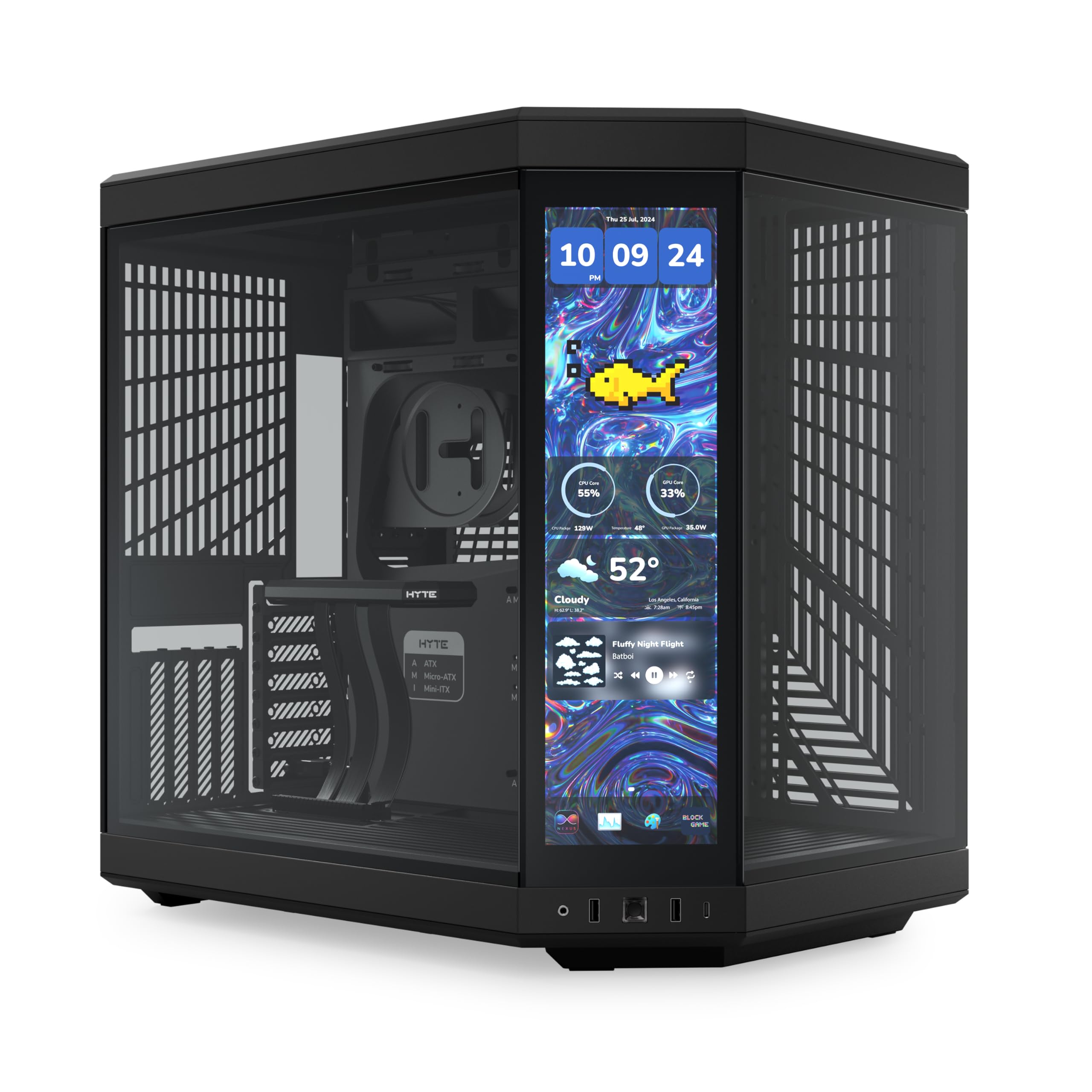 قابلمه کامل دوبل HYTE Y70 لمسی ATX با طراحی مدرن شامل صفحه نمایش لمسی LCD 2.5K یکپارچه - مشکی‌.barDockControl