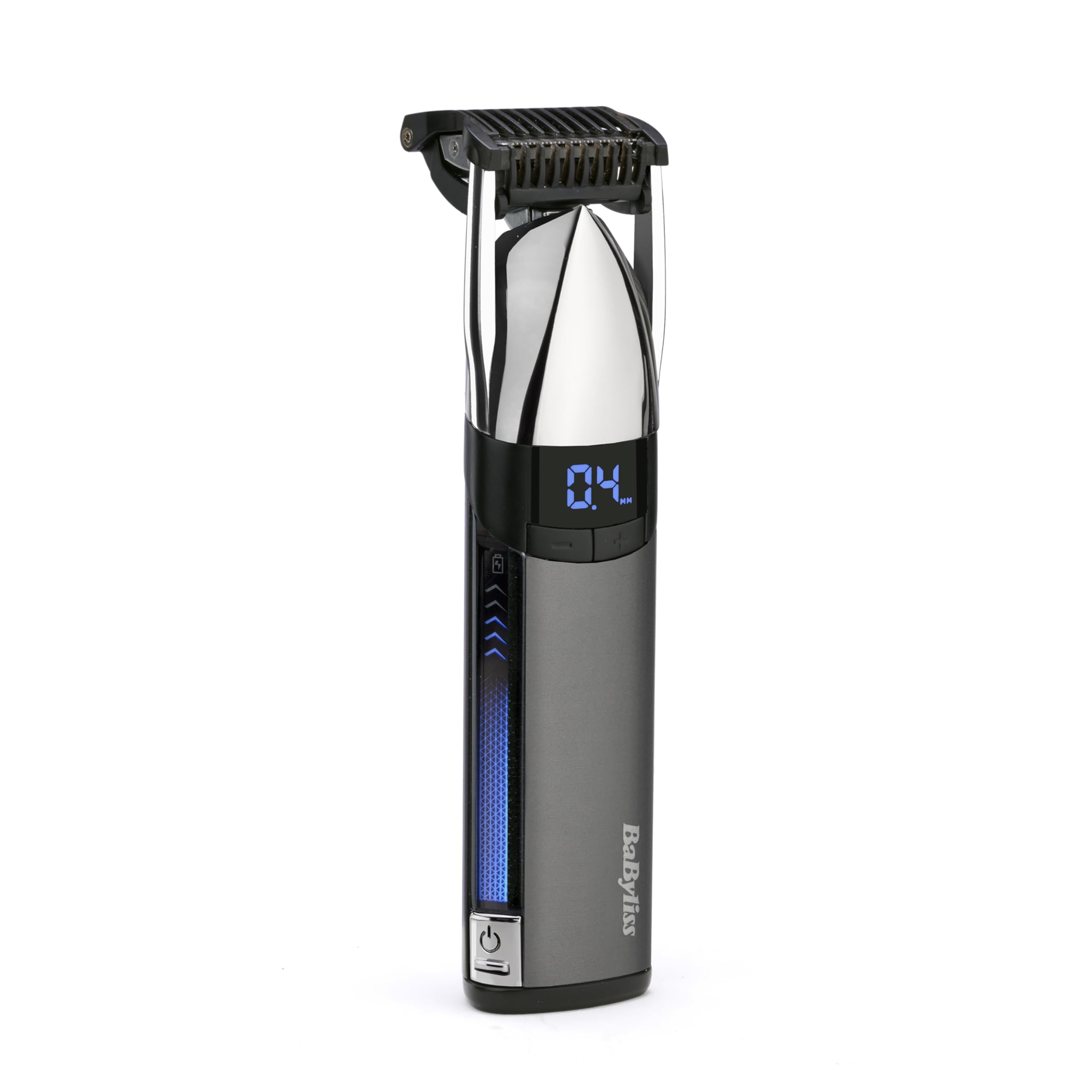 تراش مو و ریش BaByliss Super X-Metal، دقت بی‌نظیر، 24 تنظیم طول، بی‌سیم و ضدآب، هدیه ای برای مردان، نقره‌ای