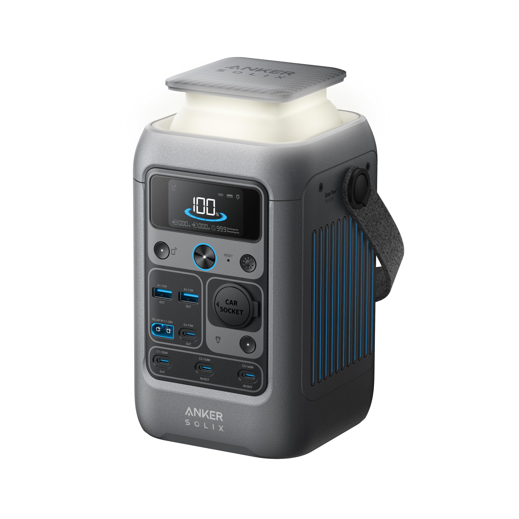 پایگاه تغذیه Anker SOLIX C300 DC Power Bank Station، باطری قابل حمل 288 وات‌ساعت (90،000 میلی‌آمپر)، پایگاه تغذیه قابل حمل برای دستگاه‌های چندگانه، باتری LiFePO4، ژنراتور خورشیدی 300 وات، برای کمپینگ، سفر و وضعیت‌های اضطراری