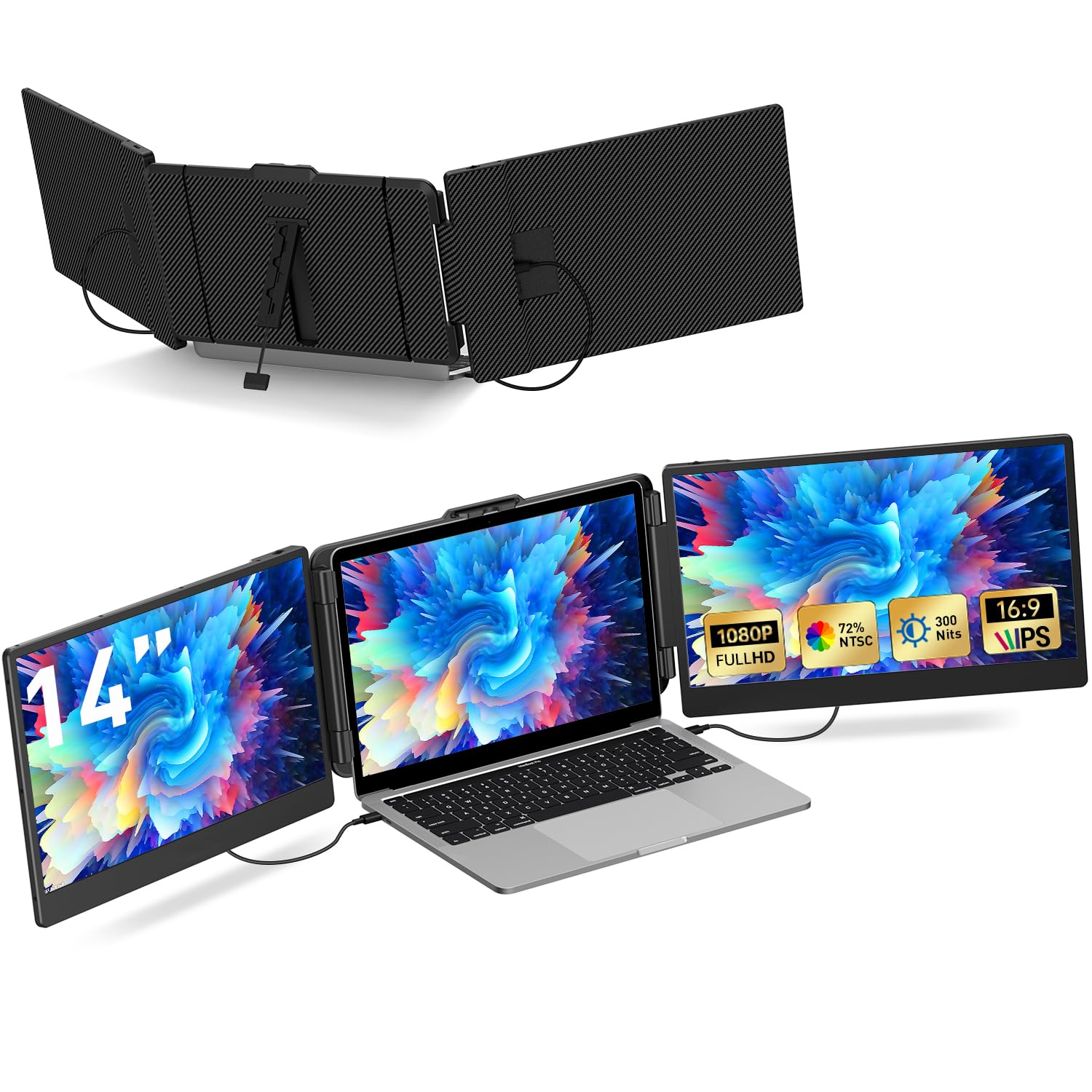 مانیتور چند صفحه‌ای Maxfree S2 برای لپ تاپ، تقویت کننده مانیتور لپ تاپ 14 اینچی Plug & Play، تقویت کننده صفحه نمایش لپ تاپ قابل حمل با کیفیت 1080P برای لپ تاپ‌های 13-17 اینچی، سازگار با ویندوز/مک/سرفیس/آندروید/سوئیچ S2 14 اینچی