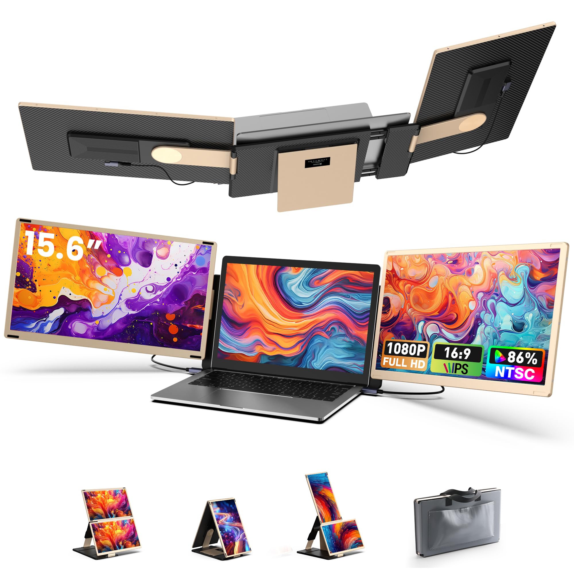 مانیتور ارتقا یافته لپتاپ، اندازه 15.6 اینچ با نمایشگر 1080P FHD با 86٪ NTSC، مانیتور قابل جدا شدن سه گانه قابل حمل سازگار با ویندوز/مک/DeX/کروم، همچنین قابل استفاده با رایانه های رومیزی/کوچک DW-S2MINI-2