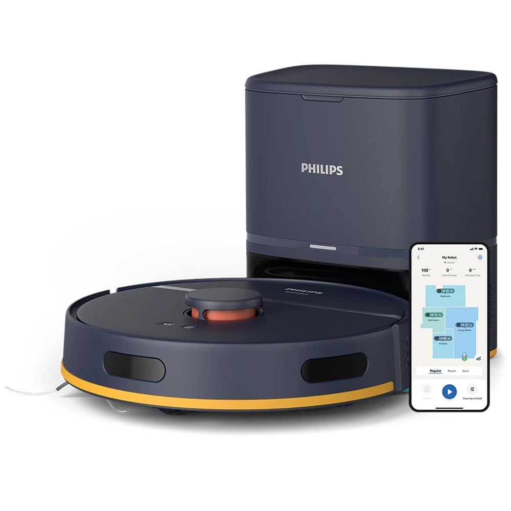 سری Philips HomeRun 2000: ربات جاروبرقی و مپ 2 در 1، آبی نیمه‌شب (XU2100/10) با ایستگاه تخلیه
