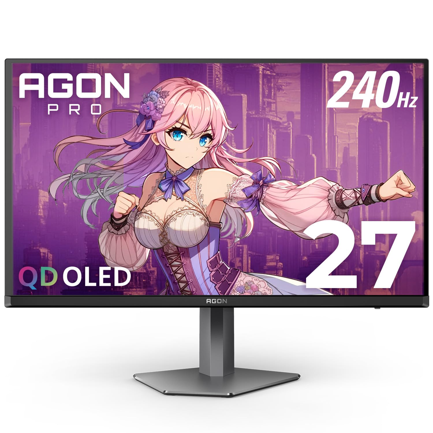 صفحه نمایش بازی AOC Agon PRO AG276QZD2 27 اینچ OLED با رزولوشن 2560x1440، فرکانس تازه‌سازی 240Hz و زمان پاسخ‌گویی 0.03 میلی‌ثانیه، سازگار با G-SYNC، PS5، Xbox و Switch، در رنگ مشقای سیاه 27 اینچ OLED QHD با فرکانس تازه‌سازی 240Hz