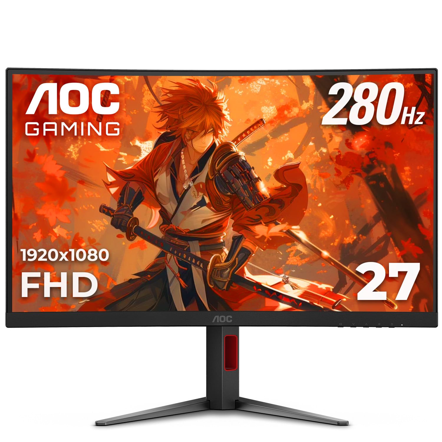 صفحه نمایش بازی AOC C27G4ZH 27 اینچ منحنی بدون فریم، با ریزگردهای فوق سریع، Full HD 1080p، 0.3 میلی ثانیه 280Hz، HDMI/DP، قابلیت تنظیم ارتفاع، گارانتی 3 ساله بدون پیکسل مرده، رنگ مشکی، سازگار با Xbox PS5 Switch