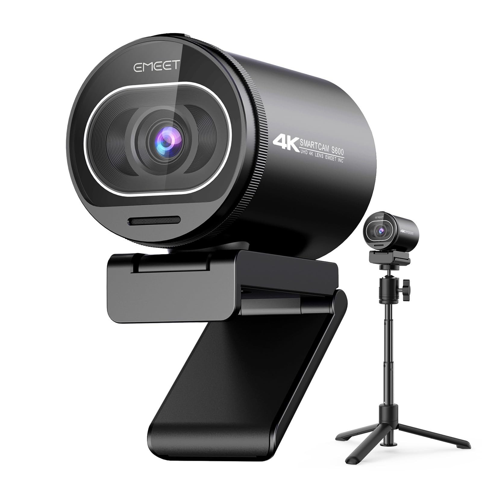 وب‌کم 4K EMEET، وب‌کم S600 با تراپود، 2 میکروفون کاهش نویز، دید زاویه‌ای قابل تنظیم 40°-73°، فوکوس خودکار PDAF، پوشش حریم خصوصی داخلی، دوربین استریم برای بازی، تماس ویدئویی/زوم/اسکایپ/تیم‌ها