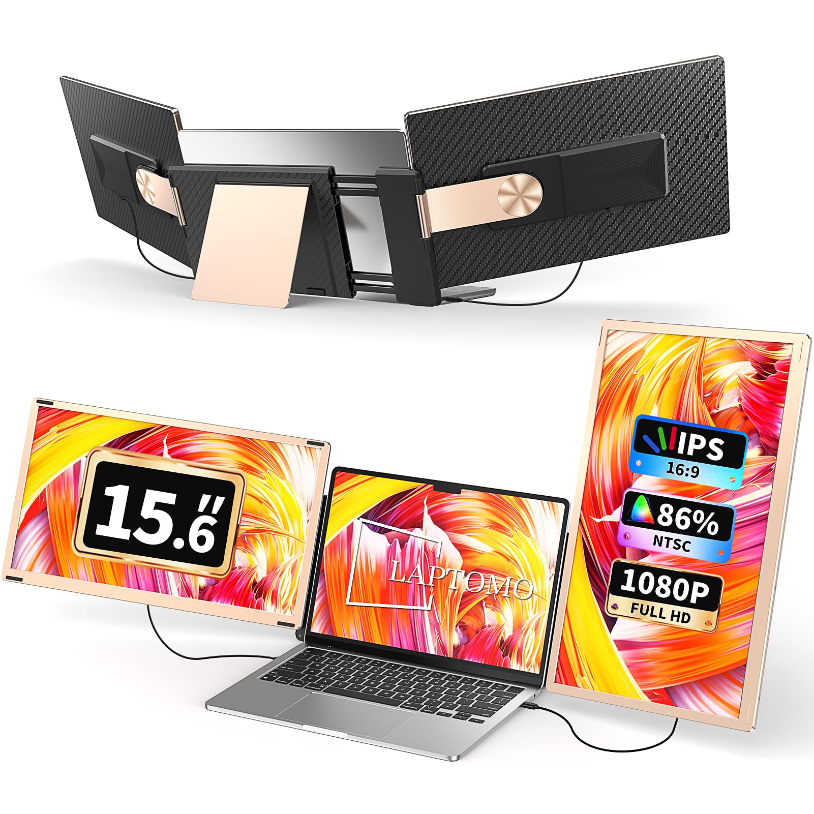صفحه نمایش تمدید کننده صفحه نمایش لپ تاپ S6 قابل حمل، مانیتور دوگانه 15.6 اینچی برای لپ تاپ، پلاگ اند پلی، FHD 1080P IPS چند نماینده برای لپ تاپ‌های 13 تا 17 اینچ، سازگار با مک / وین / اندروید / دِکس سه نمایشگر 15.6 اینچی