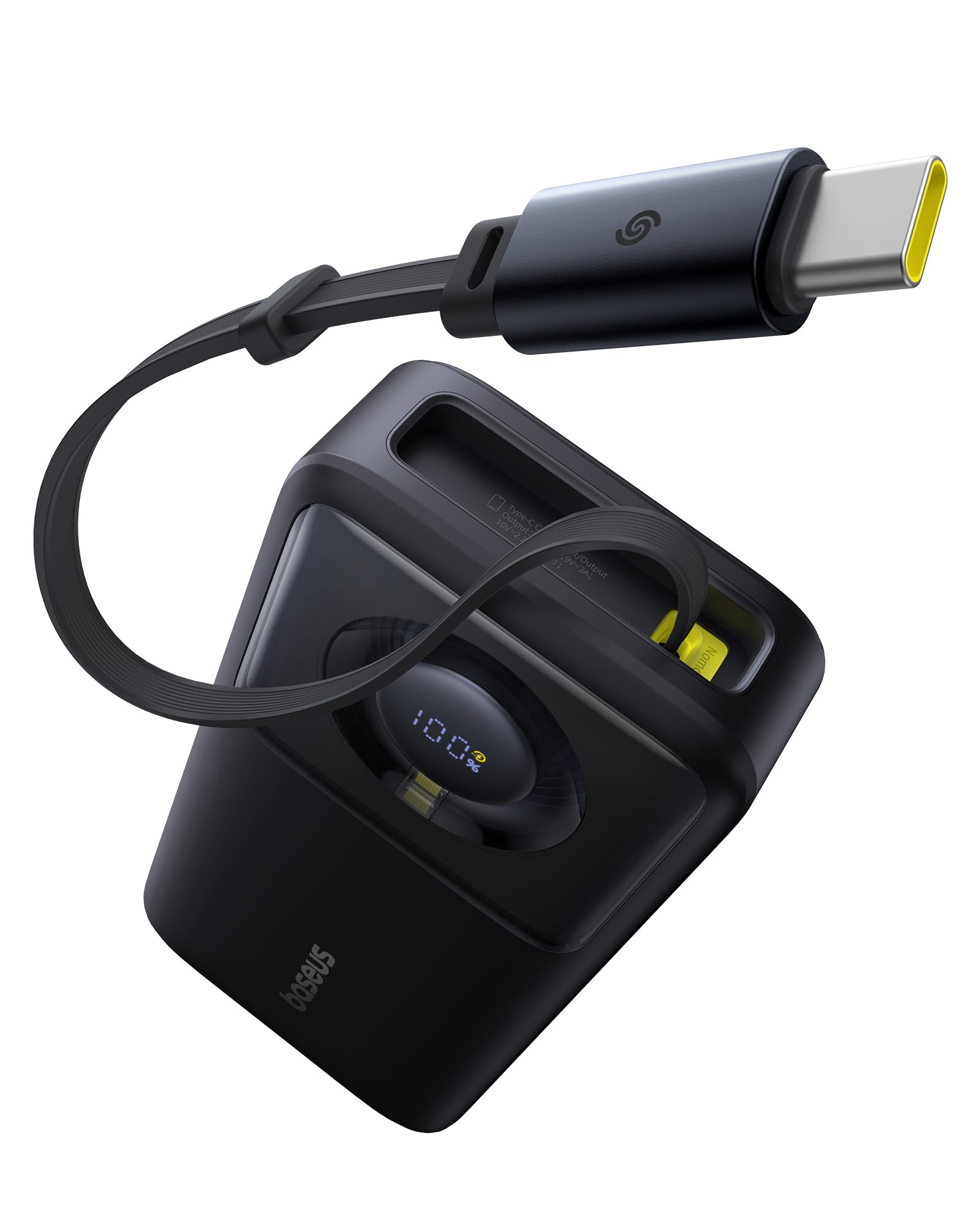 پاوربانک 20000 میلی آمپر بیسوس 65 وات، شارژر قابل حمل لپ تاپ دارای کابل USB C قابل انعطاف، باتری شارژ سریع برای استیم دِک، مک‌بوک پرو، آیپد، آیفون 16/15، سامسونگ S23 و S22 (مشکی)