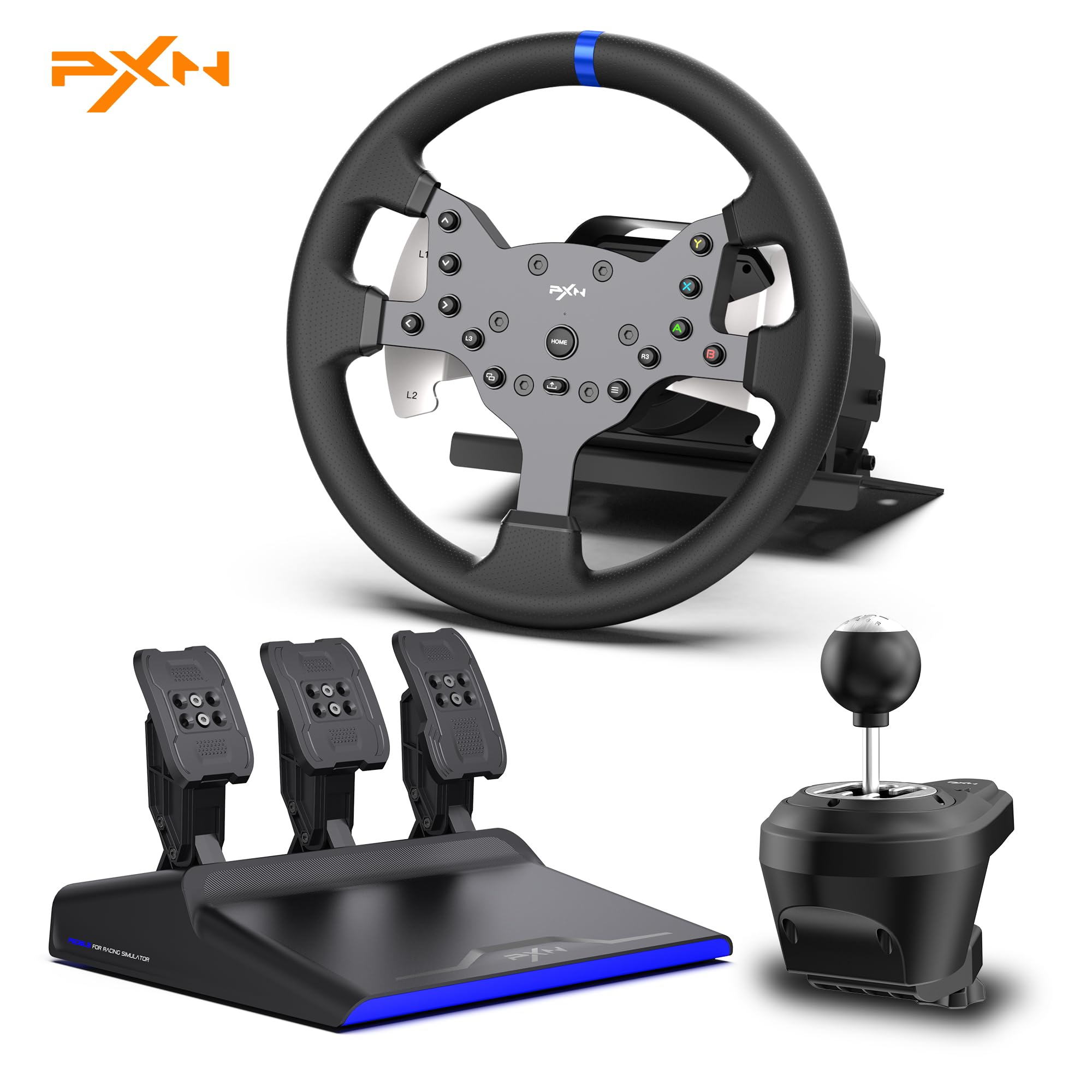 دراینگرافی، چرخ فرمان بازی PXN V99، فیدبک نیروی درایو بازی را با ددال‌ها و شیفتر - 3.2 نیوتن متر، 270° و 900°، 11.8 اینچ، 4 شیفتر پدل، اپلیکیشن ابزار - چرخ فرمان برای کامپیوتر، ایکس باکس سریز X|S، ایکس و پلی‌استیشن ۴